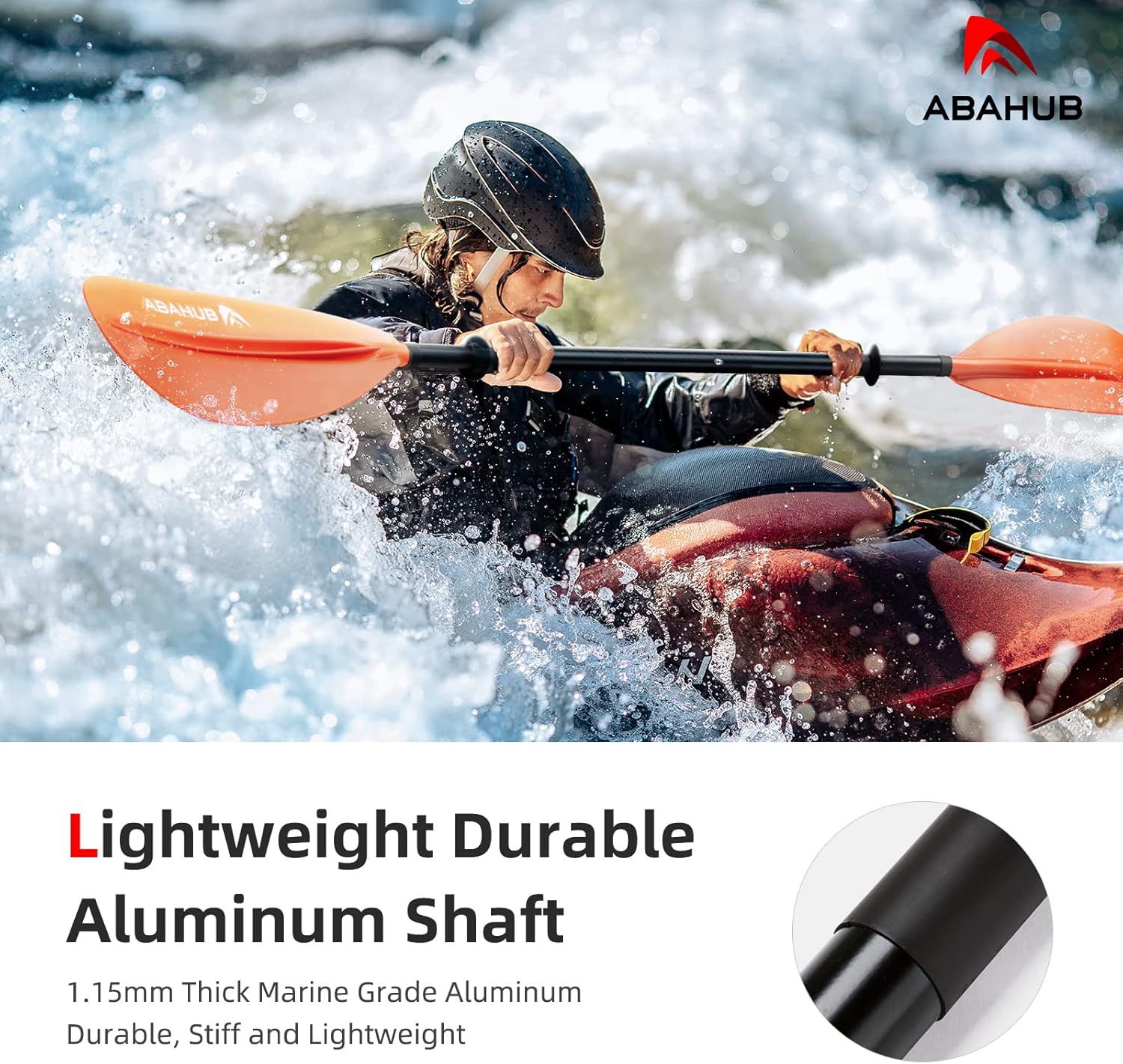 Abahub 1 pala de kayak, remos de kayak de 90.5 pulgadas para canotaje, canoa con correa de remo gratis, eje de aleación de aluminio, cuchillas de