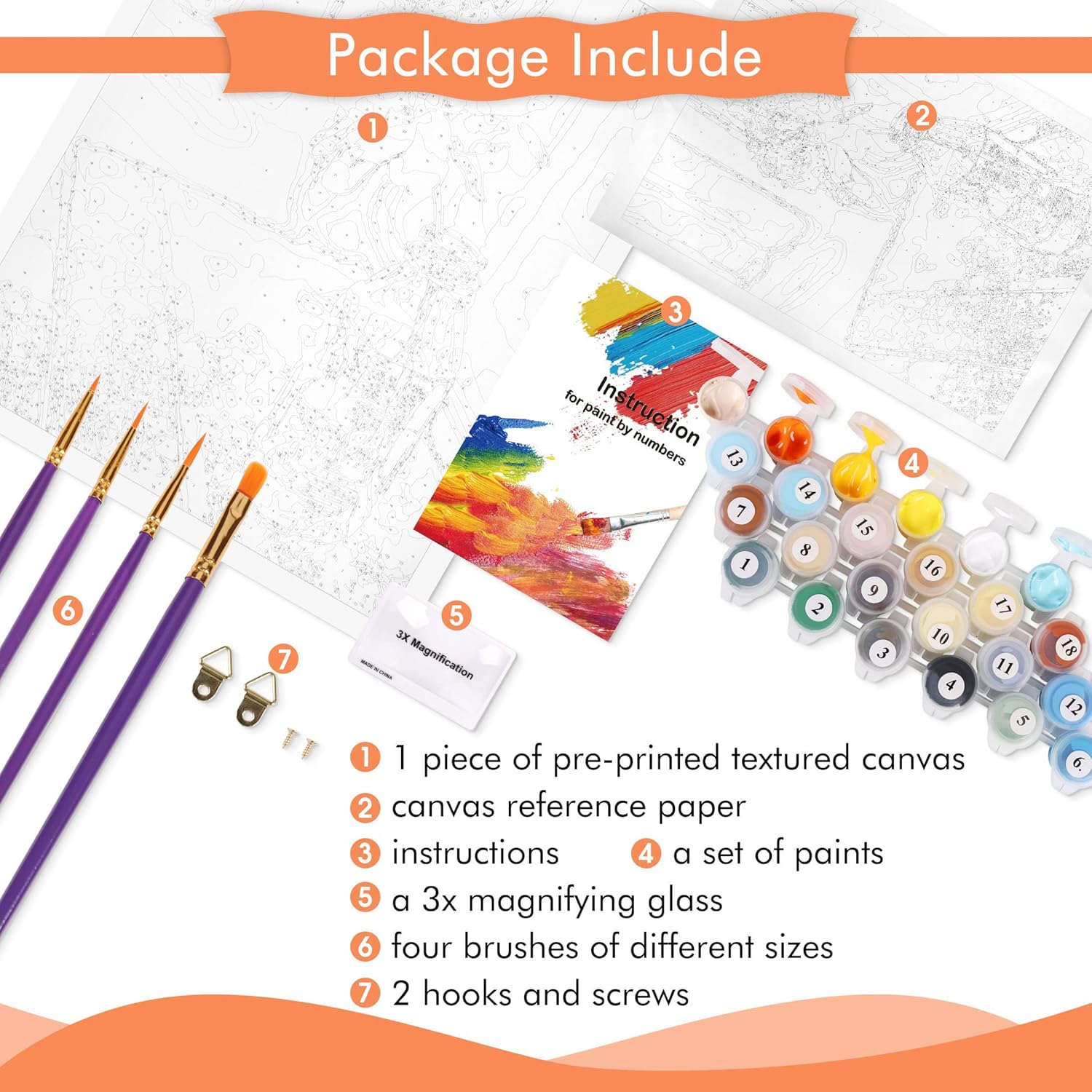 Toudorp Kits de pintura por números de 16 x 20 pulgadas, pintura en lienzo para adultos principiantes y niños con pinturas acrílicas y pinceles,