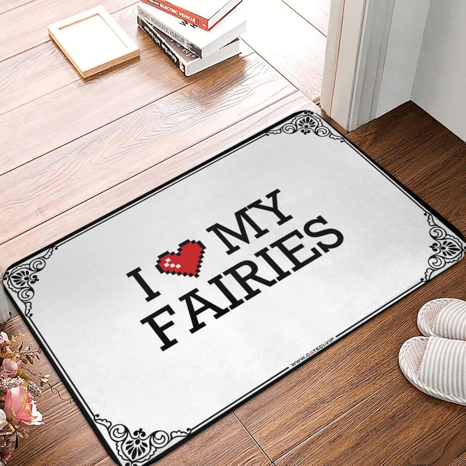 Abipuir Tapete grande para exteriores con texto en inglés “I Love My Fairies”, tapete para puerta exterior, decoración de puerta para dormitorio