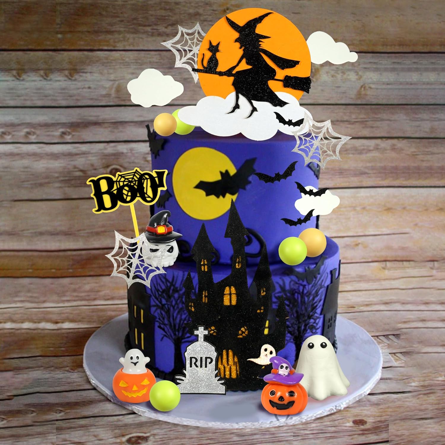 Decoración para tartas de Halloween, calabaza, fantasma, cabeza de cráneo, castillo de araña, decoración de pastel de bruja, decoración de pasteles