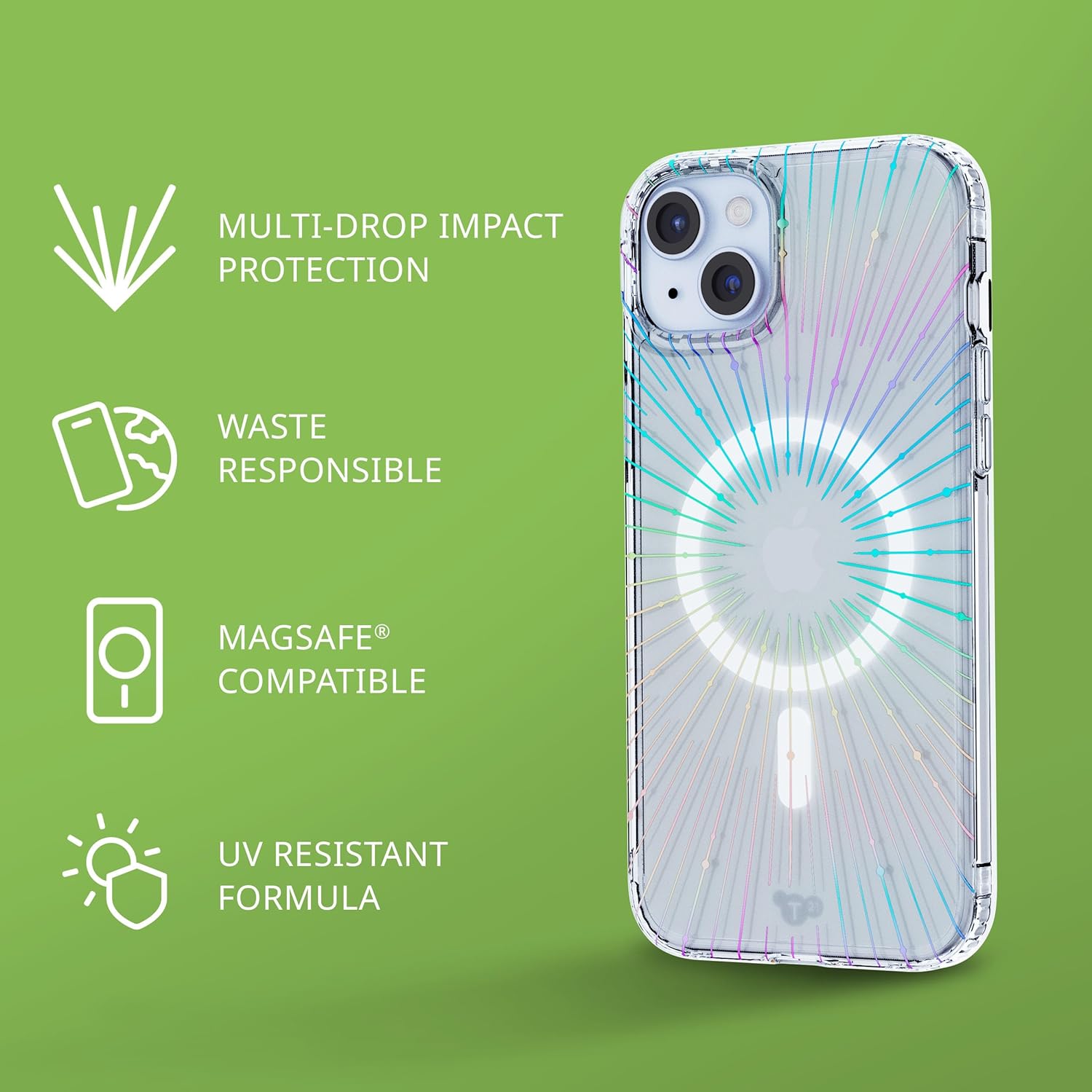 Tech21 Evo Sparkle – Funda para iPhone 15, compatible con MagSafe, funda de protección contra impactos, transparente solar