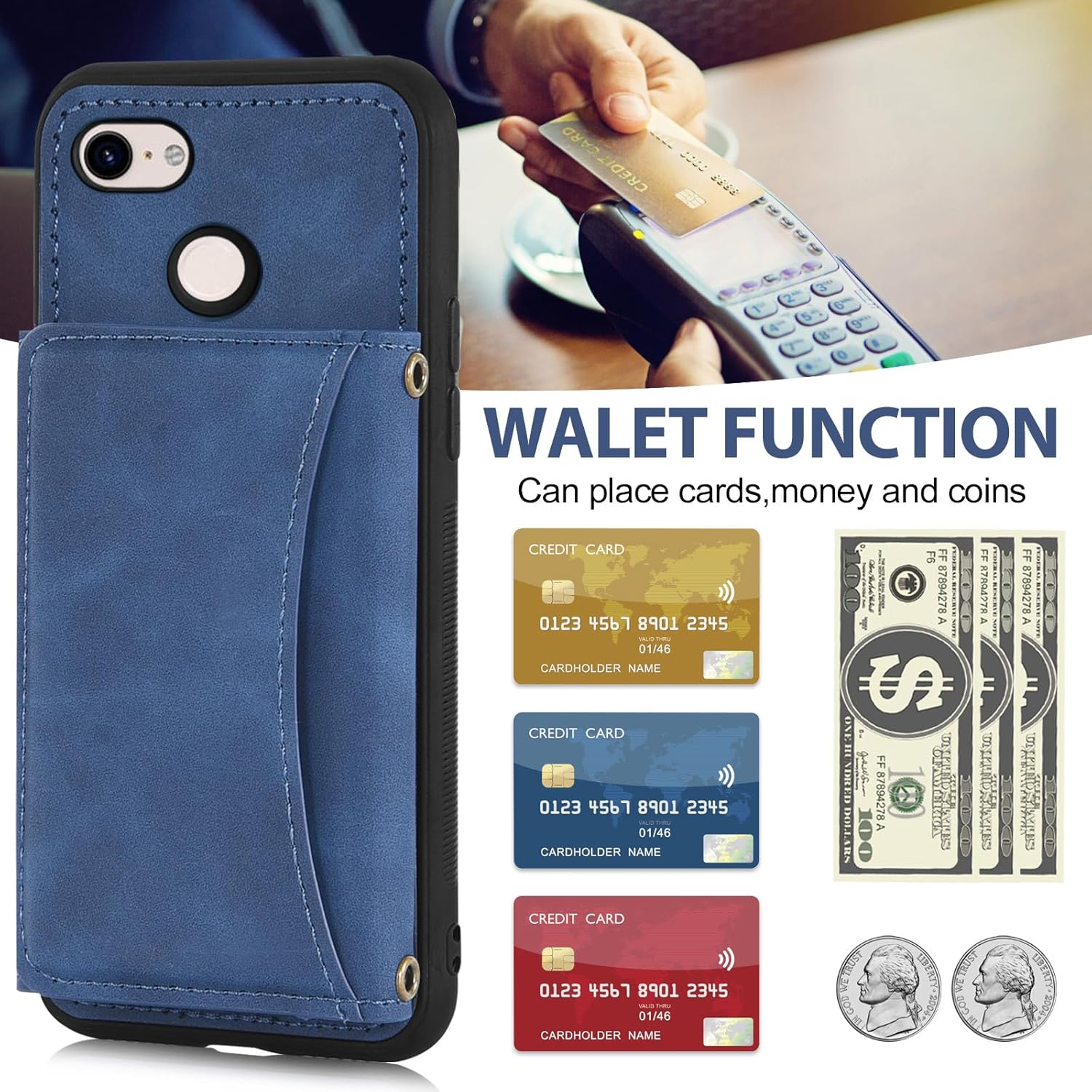 Asuwish Funda de teléfono para Google Pixel 3 XL con protector de pantalla de vidrio templado y soporte de tarjeta de crédito de piel sintética,