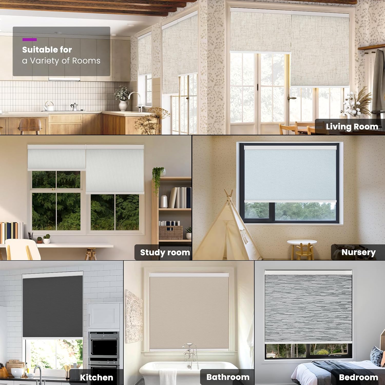 Persianas enrollables motorizadas para ventanas, persianas motorizadas 100 % opacas para oscurecer la habitación, persianas inteligentes sin cordón