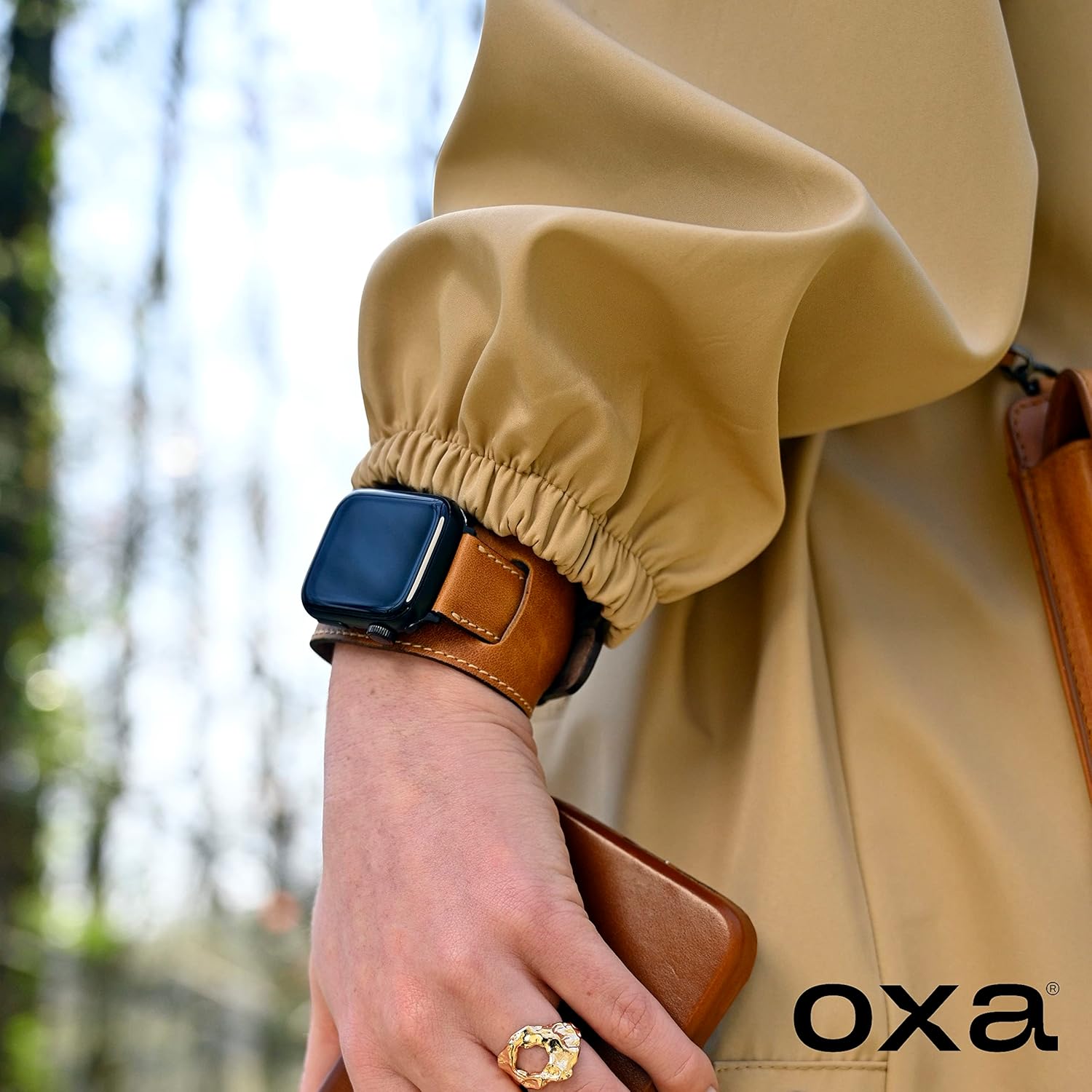 OXA Leather Cuff Watch Band Compatible with Apple Watch  Series 9 8 7 6 5 4 3 2 1 SE Ultra 1&2  Polished Stainless-Steel Buckle and Adapters  Men