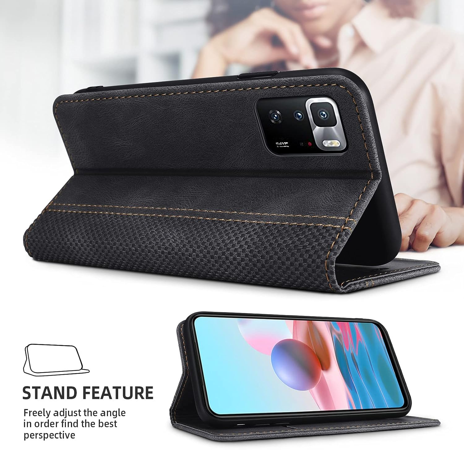AKABEILA Funda para Xiaomi Redmi Note 10 Pro 5G con tarjetero para Xiaomi Poco X3 GT de piel sintética con soporte para tarjetas, funda de 6.6