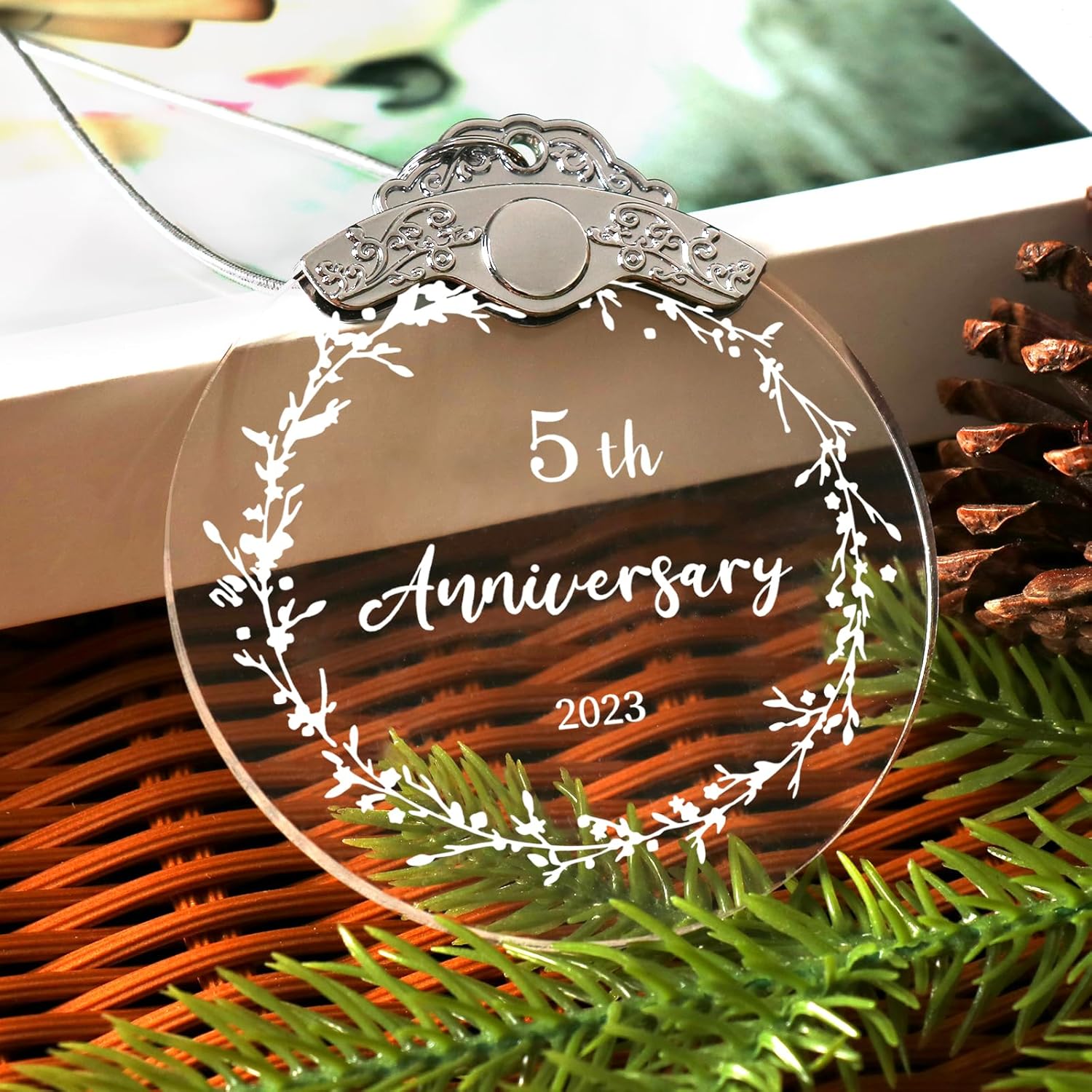 Adorno de Navidad de 5 para pareja, 5 años como señor y señora 2023, regalo de boda de 5 aniversario para padres, esposo, esposa