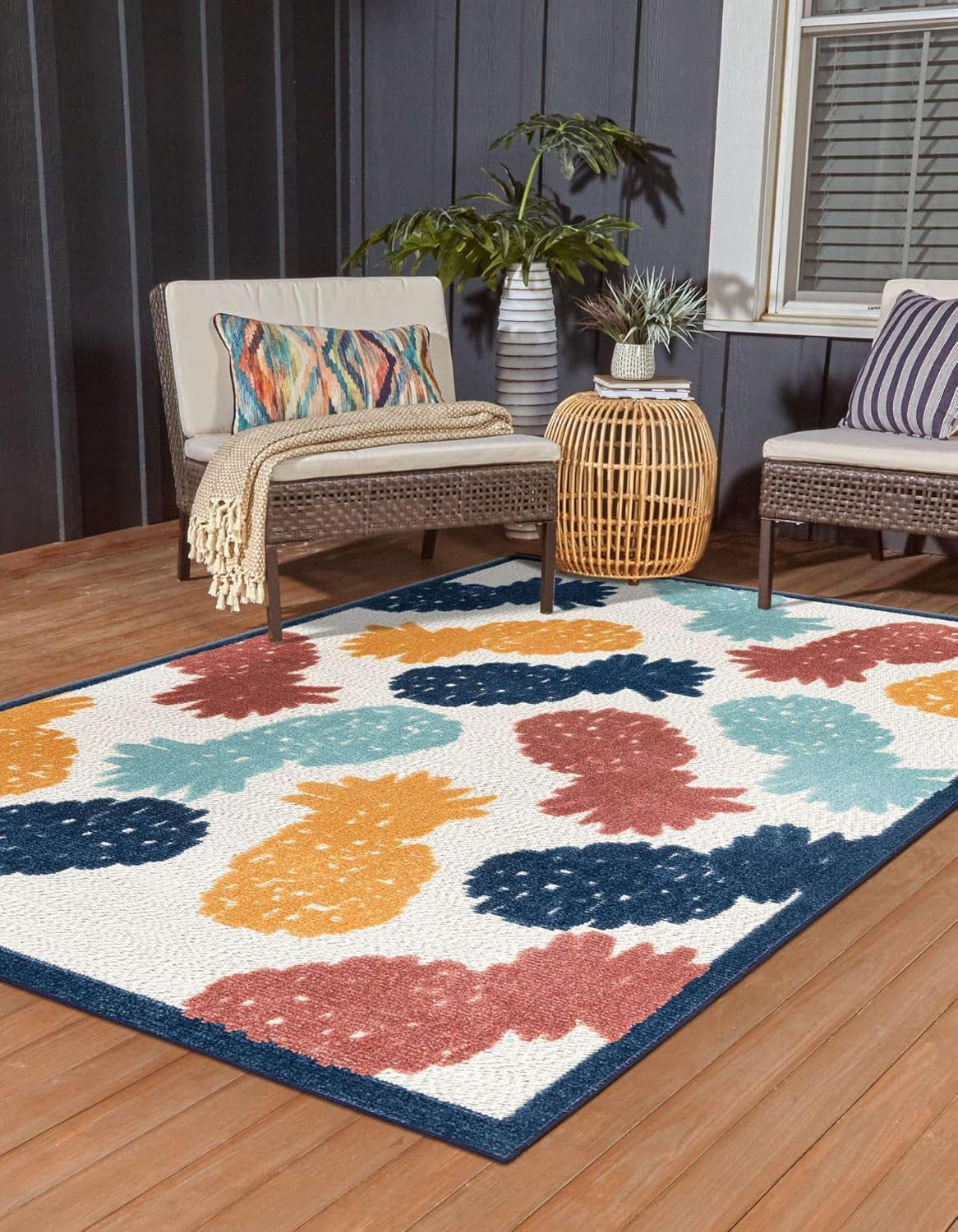 Unique Loom Belize Outdoor Collection – Alfombra rectangular de 2 x 3 pies 1 pulgada, color blanco y rojo óxido