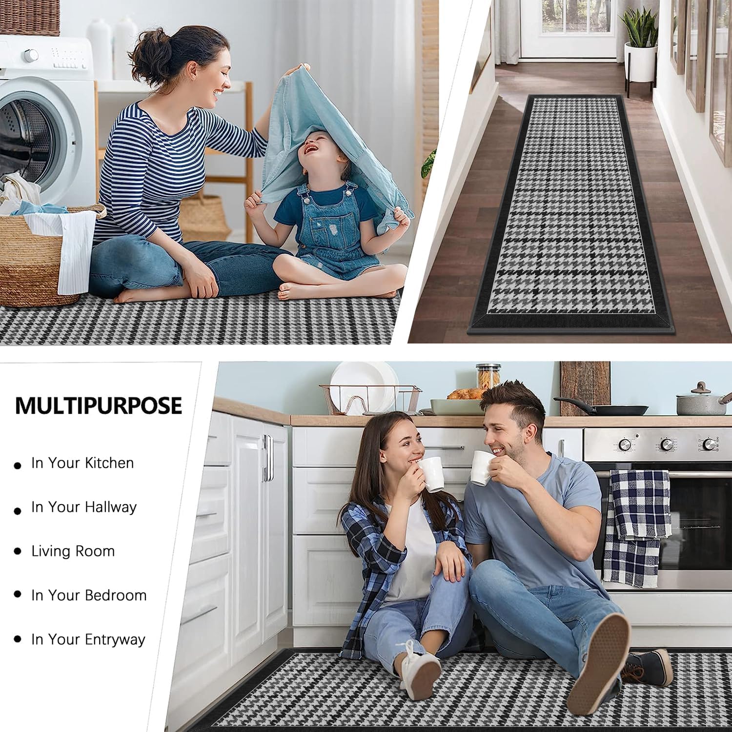 GOYLSER Alfombra de pasillo para cuatro estaciones, alfombra antideslizante con respaldo de goma, fácil de limpiar, alfombra impermeable para