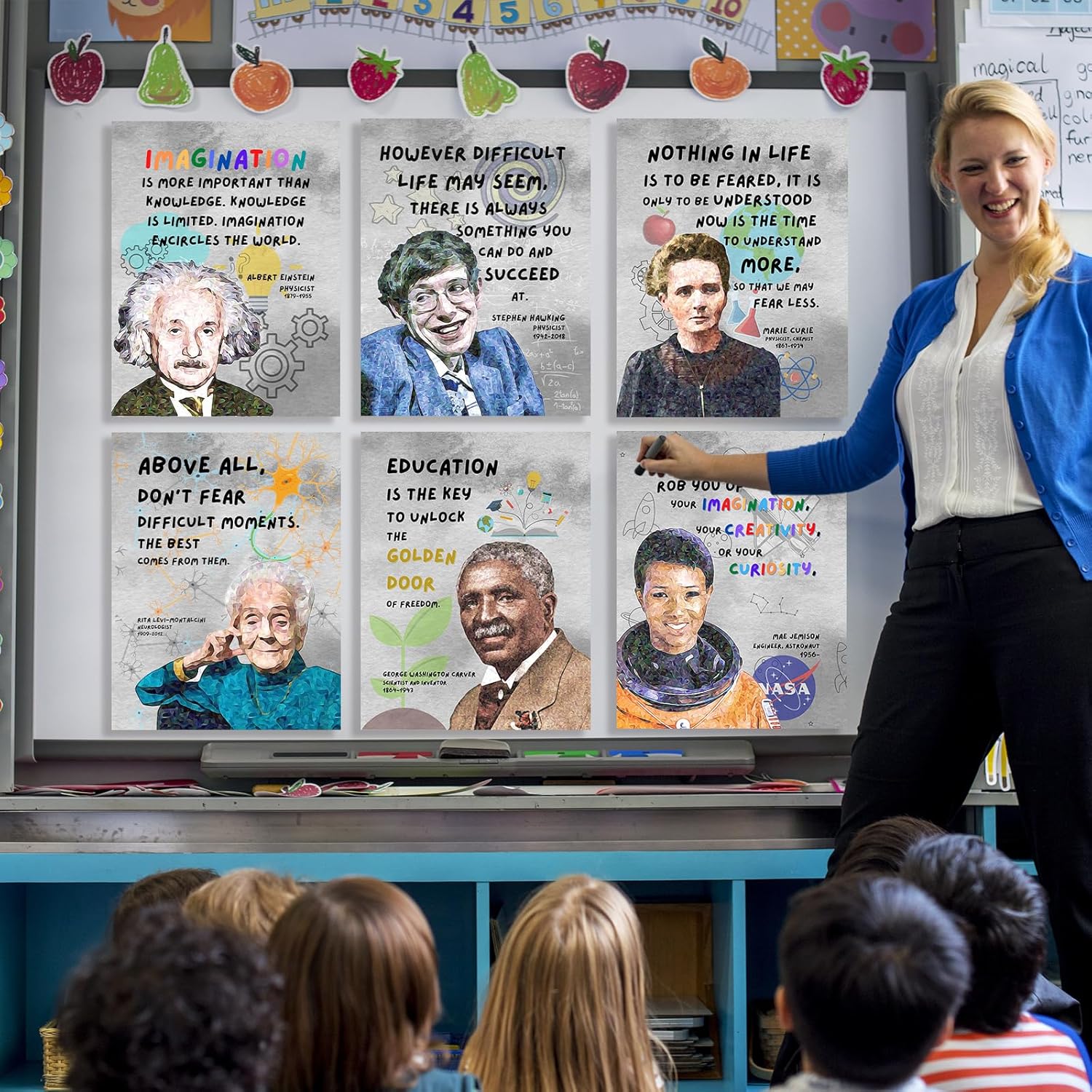 Pósteres de citas motivacionales de científicos famosos para el aula, citas inspiradoras, póster de exposición de arte de pared e impresiones para