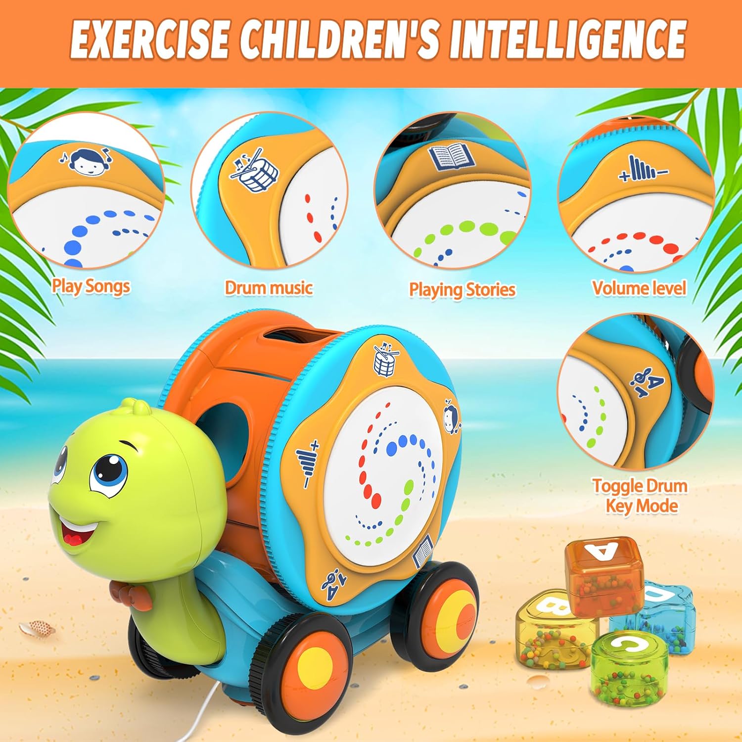 Juguete musical de tortuga para bebés de 6 a 12 meses, juguetes musicales para gatear con tambor de mano ligero y sonido, regalos educativos de