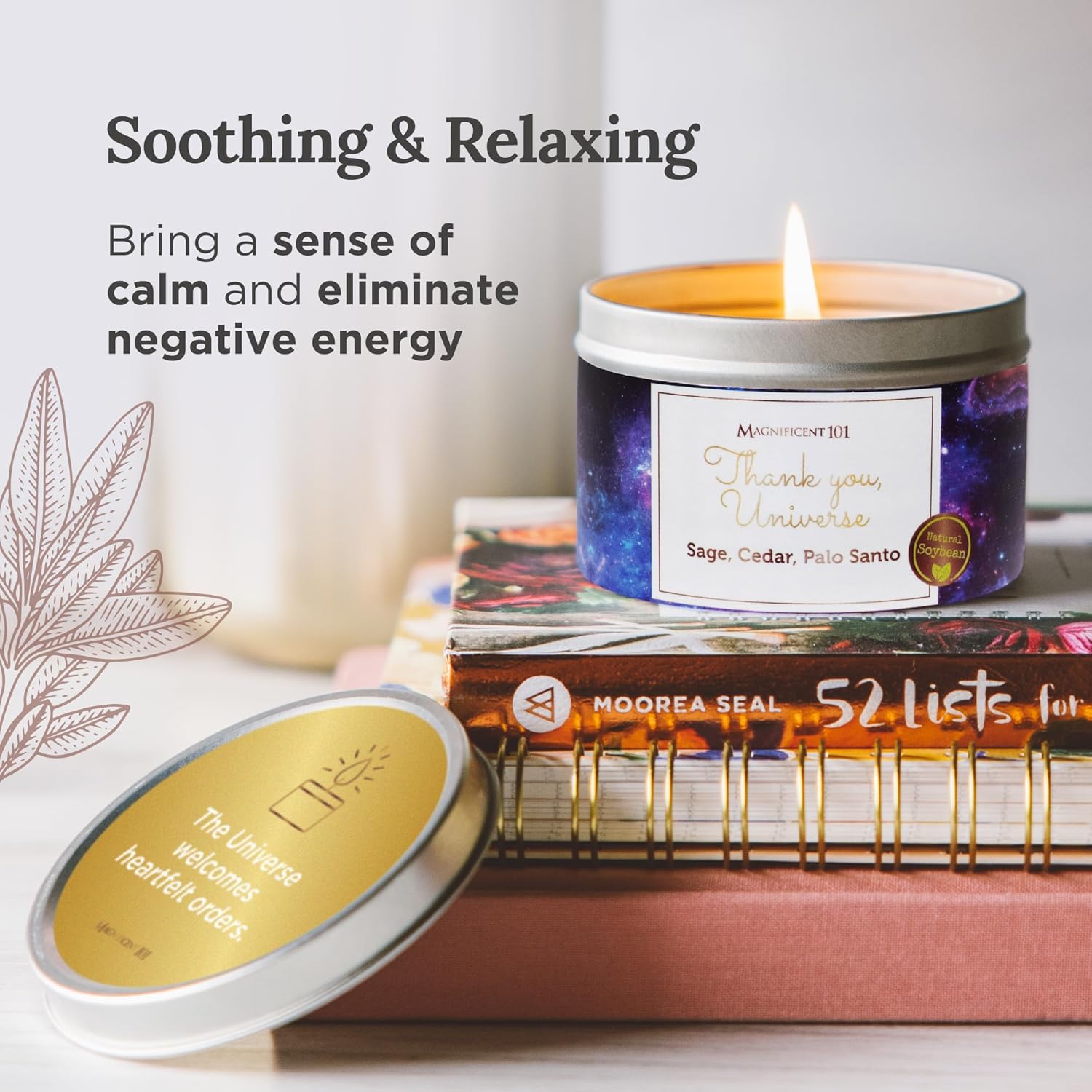 Magnificent 101 Affirmation – Vela de aromaterapia para difuminar Thank You Universe  6 onzas – 35 horas de combustión  100% cera de soja, aceites