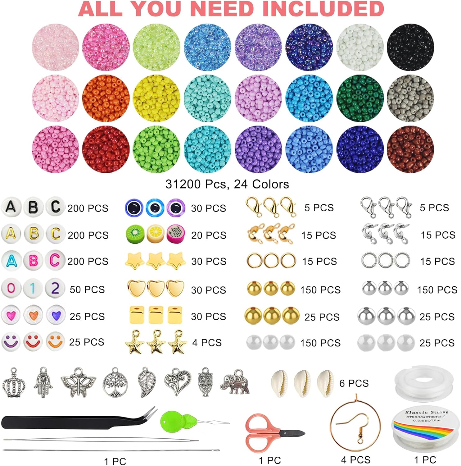 Redtwo 32500 cuentas de semillas de vidrio de 0.079 pulgadas para pulseras, kits de fabricación de joyas, cuentas pequeñas para pulseras de amistad,