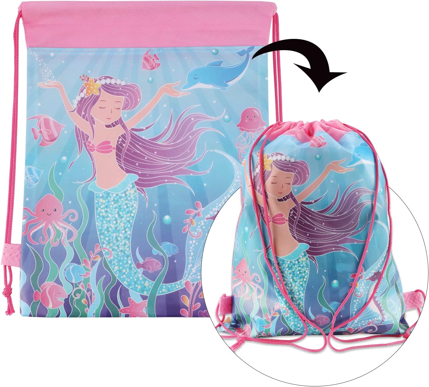 Konsait Bolsas de fiesta de sirena para niños, suministros de fiesta de cumpleaños de sirena, bolsas de regalo, paquete de 10, bolsas de dulces para