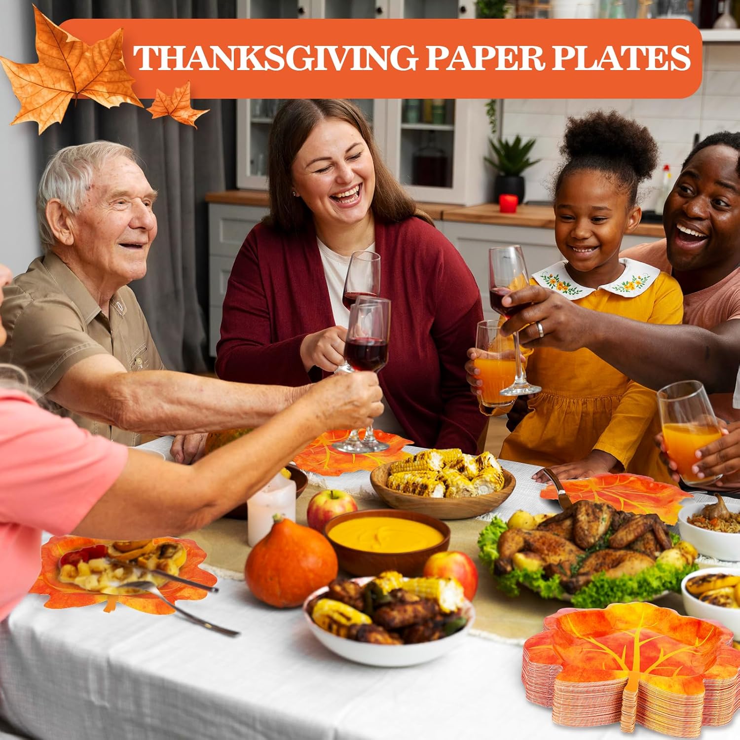100 platos de Acción de Gracias de 10 pulgadas, hojas de otoño, desechables, vajilla de papel para dar gracias, ensalada, aperitivo, platos de
