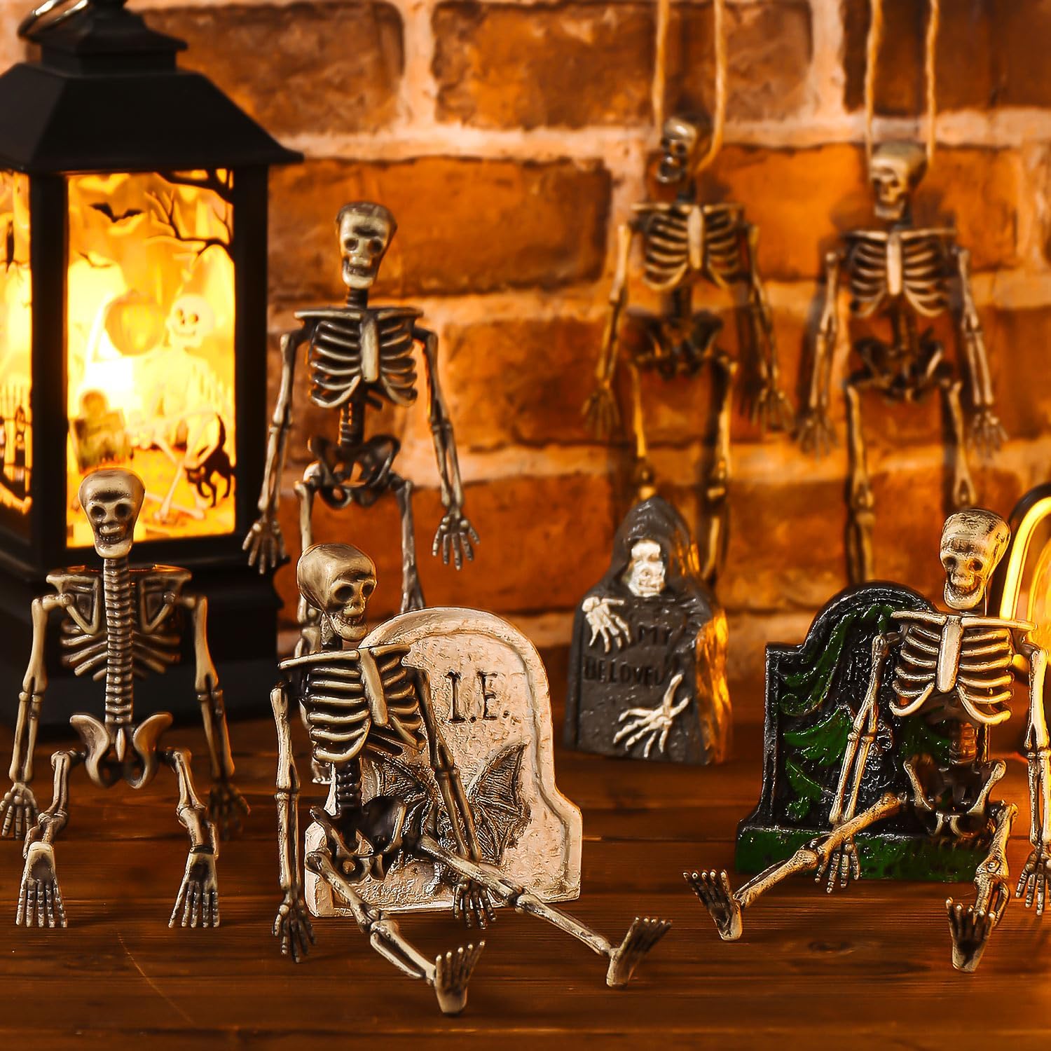12 mini figuras de esqueleto, pequeñas figuras de esqueleto de plástico para manualidades, figuras de modelo antiguo de Halloween para decoración de