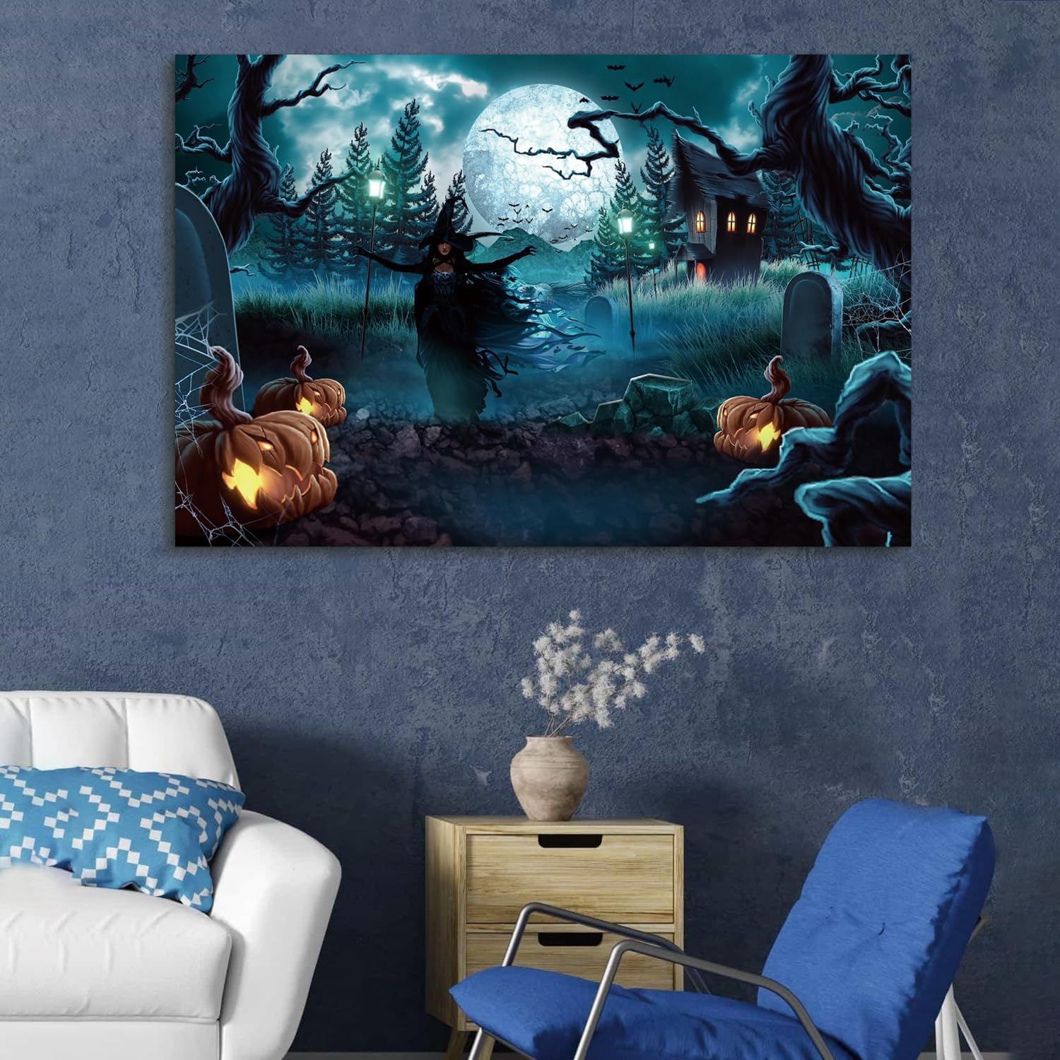 YONICA Lienzo decorativo de pared de bruja de Halloween, pósteres de pintura para decoración del hogar, imágenes en lienzo HD de alta definición,