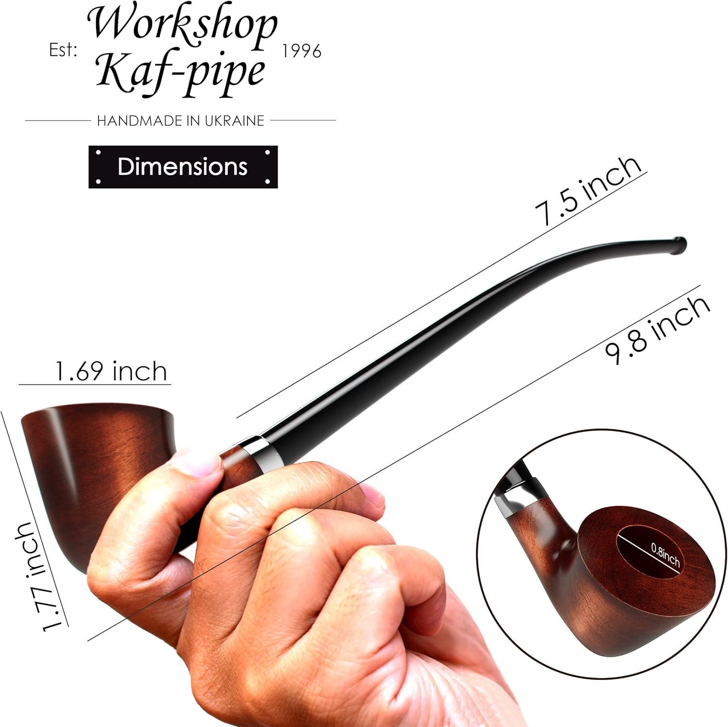 Pipa de tabaco modelo KAF218 Churchwarden Style madera hecha a mano con forma de Dublín de madera de pera con tallo acrílico, caja de regalo con