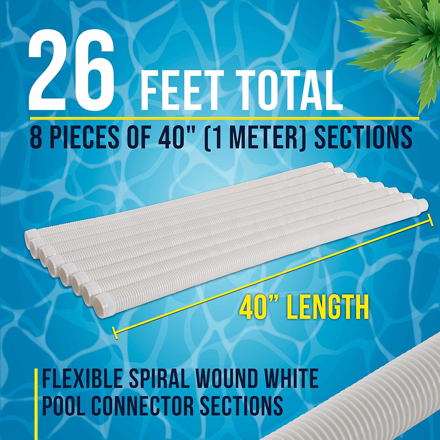 U.S. Pool Supply Manguera para aspiradora de piscina, juego de 8 piezas de manguera de piscina, secciones de conector en espiral flexible blanco de