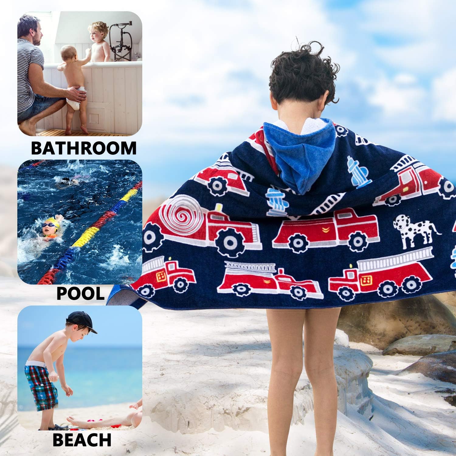 Wowelife Toallas de playa para niños, toallas con capucha para niños, toalla tipo poncho, 100% algodón de primera calidad, suave y transpirable,