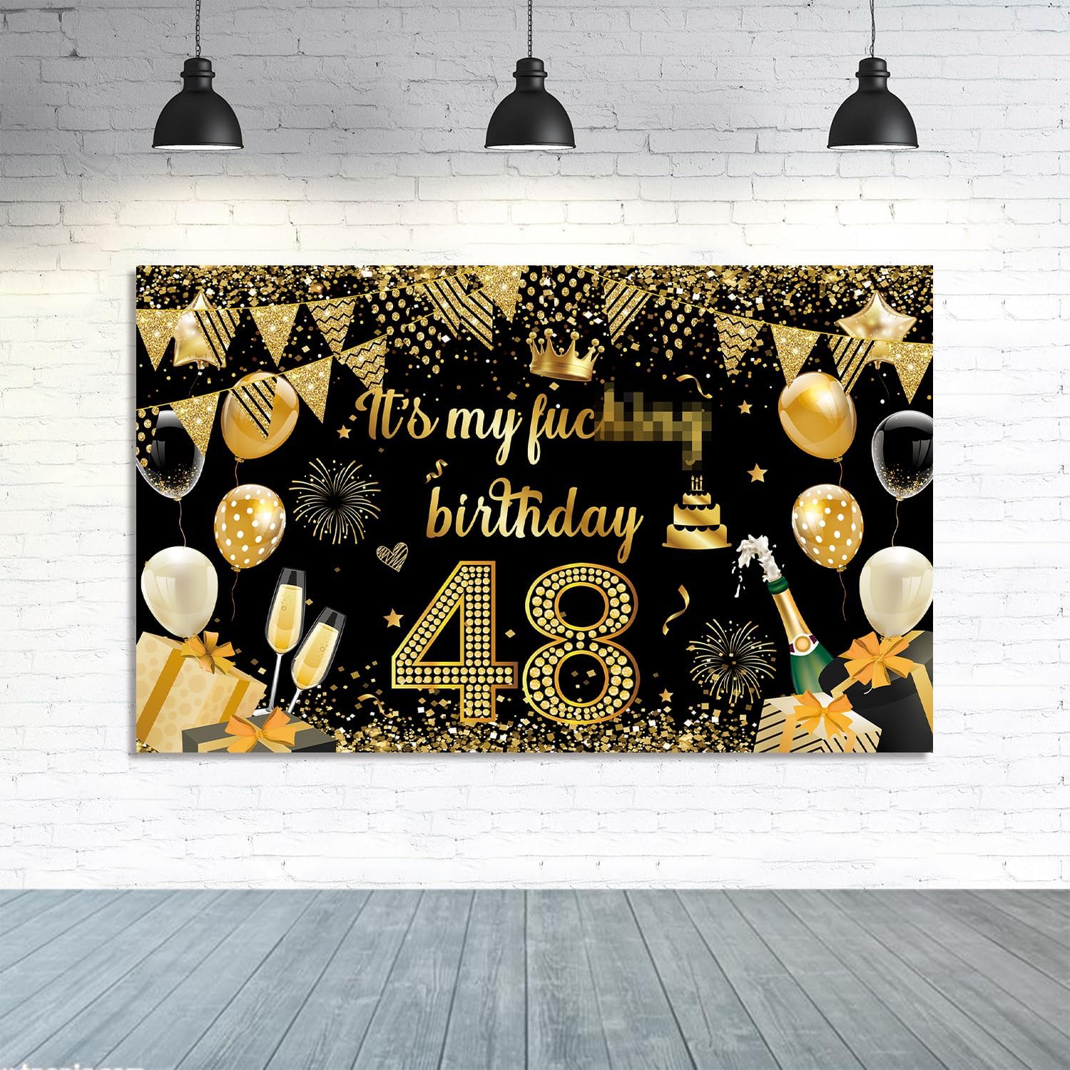 Fondo de pancarta con texto en inglés “It’s My Birthday”, fondo grande para decoración de fiesta de cumpleaños, divertido cartel negro dorado (negro