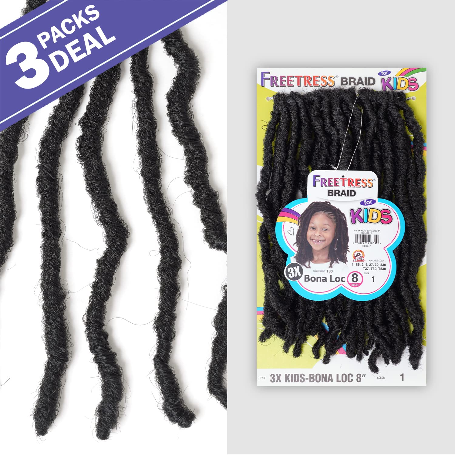 FreeTress – Trenzas de ganchillo 3X Kids Bona Loc de 8 pulgadas (paquete de 3, 1)