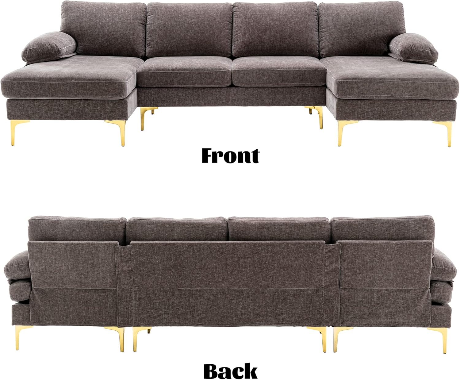 Olela Sofá modular en forma de U, moderno sofá modular de tela de chenilla grande, sofá extra ancho con diván y patas doradas para sala de estar