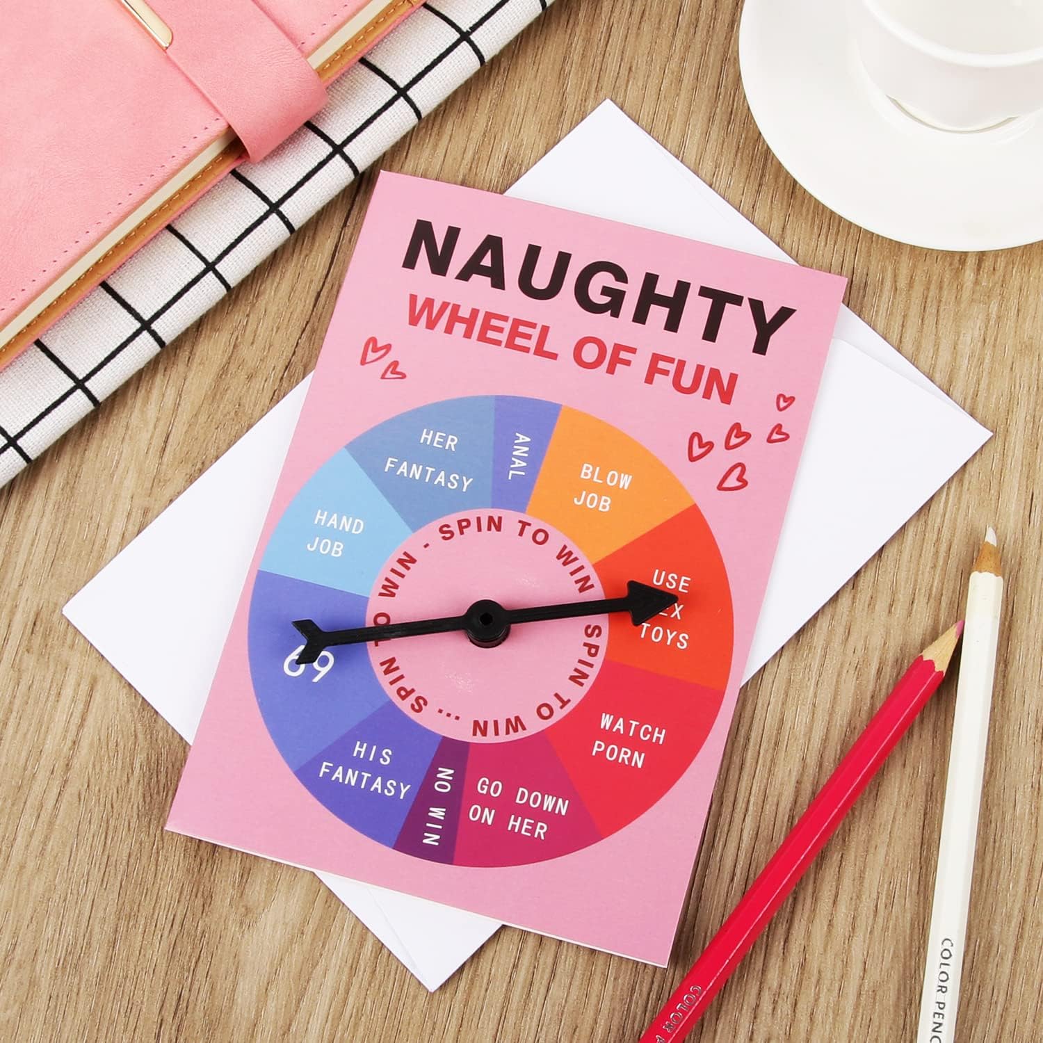 CJ&M Divertido regalo travieso para él, tarjeta de rueda traviesa de diversión para adultos, regalo de cumpleaños para él, regalo grosero para él,