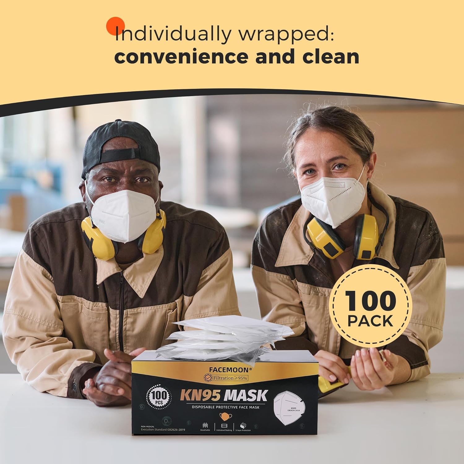 KN95 – Cubrebocas desechables para adultos, paquete de 100 mascarillas KN95 ajustables, protección de 5 capas, transpirable, cómodo, respirador,