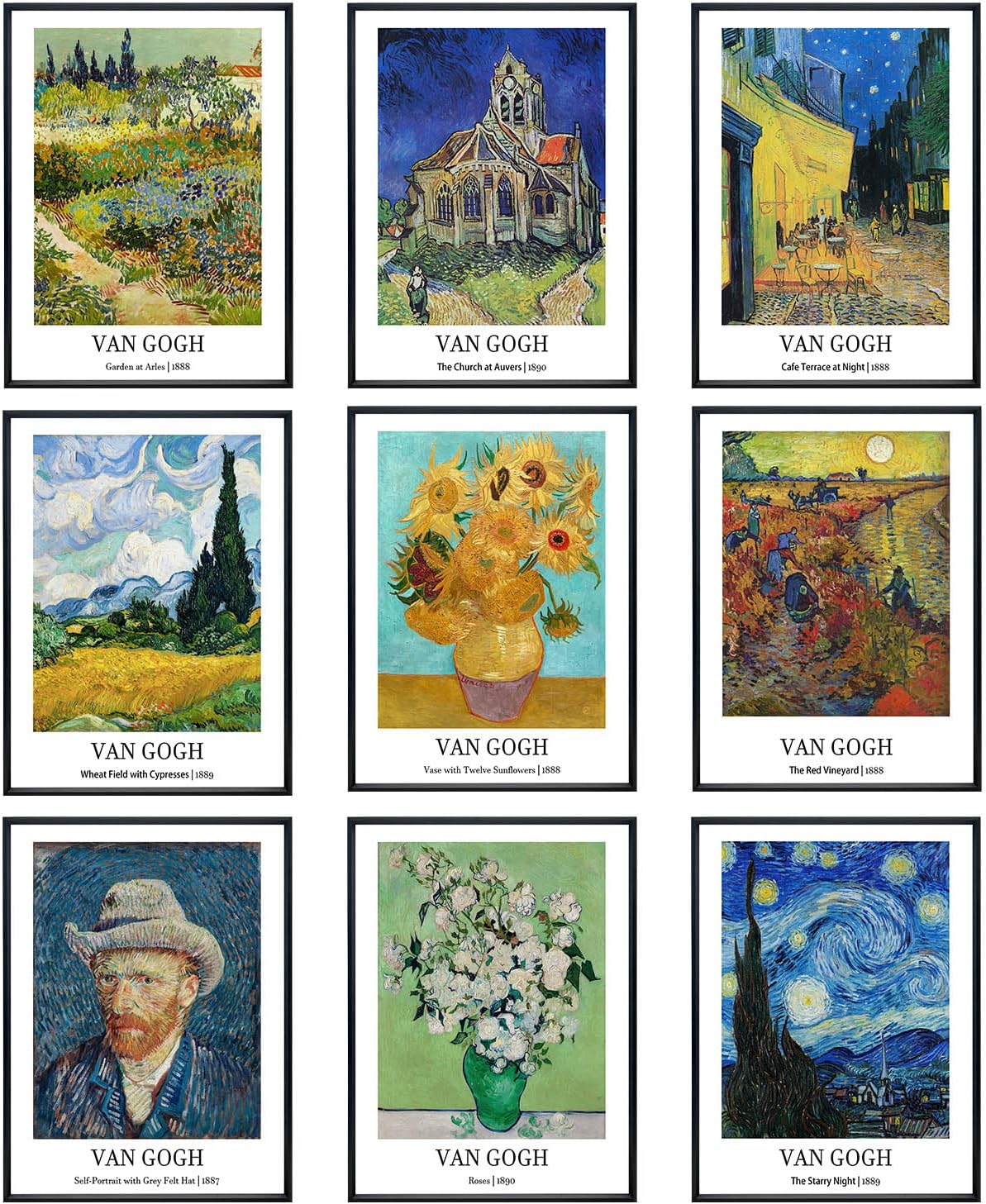CRYUWOX Vincent Van Gogh – Pósteres vintage para pared, galería Van Gogh, juego de 9 lienzos sin marco de 8 x 10 pulgadas, arte de pared en lienzo