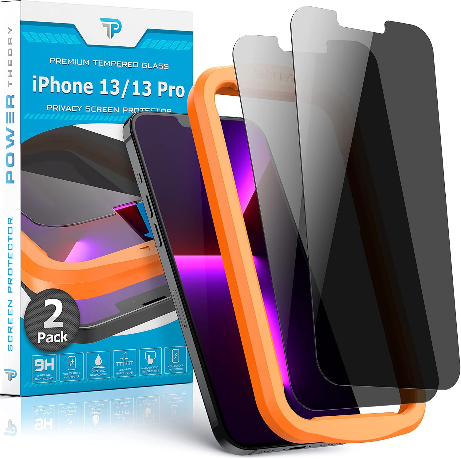 Power Theory Protector de pantalla de privacidad diseñado para iPhone 13 ProiPhone 13, vidrio templado, protección antiespía dureza 9H, kit de fácil