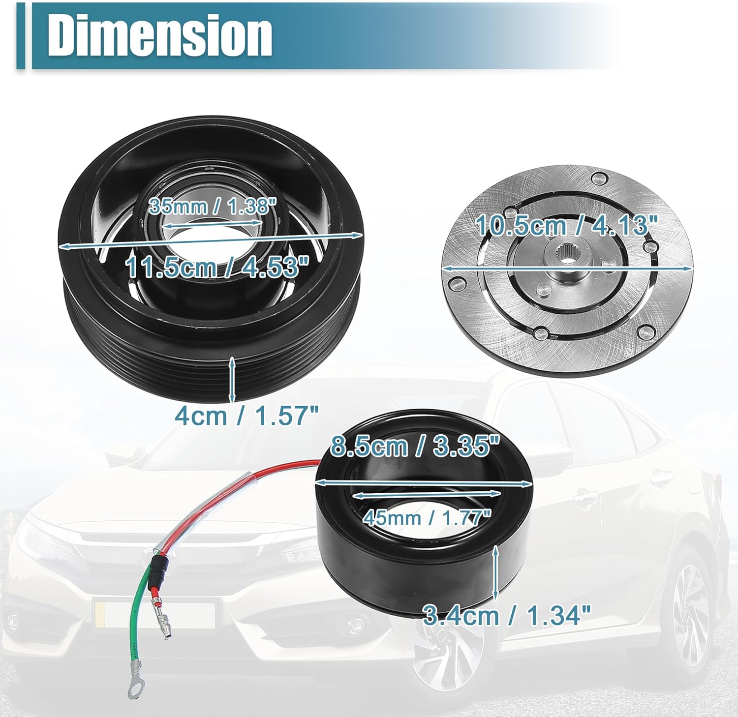 X AUTOHAUX Juego de embrague del compresor de CA para Honda Civic 1.7L 2001 2002 2003 2004 2005 AC Embrague Reparación Asamblea Reemplazar