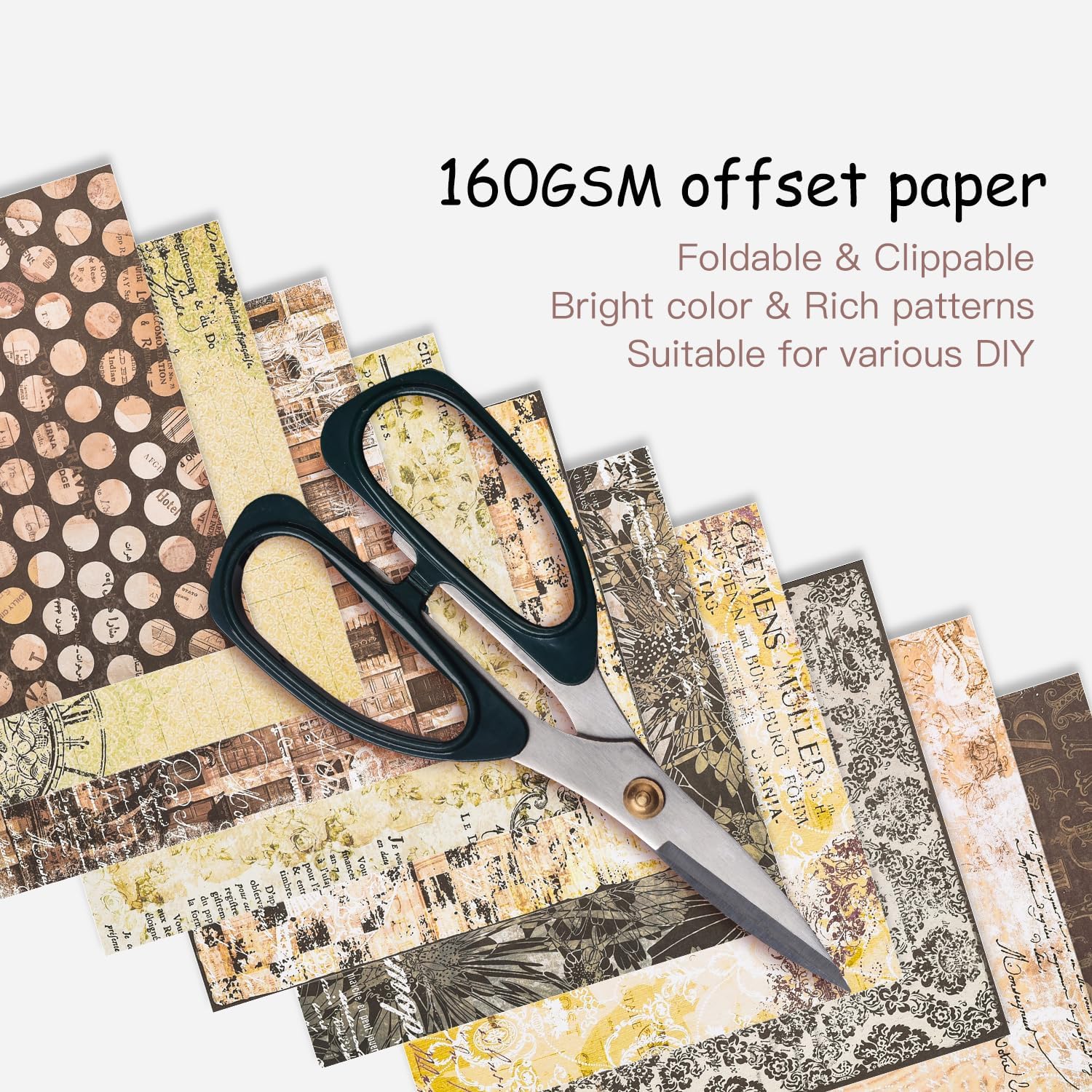 EAMOTOL Bloc de papel retro para álbumes de recortes, 7 x 7 pulgadas, 40 hojas de fondo decorativo de un solo lado con estampado floral negro para