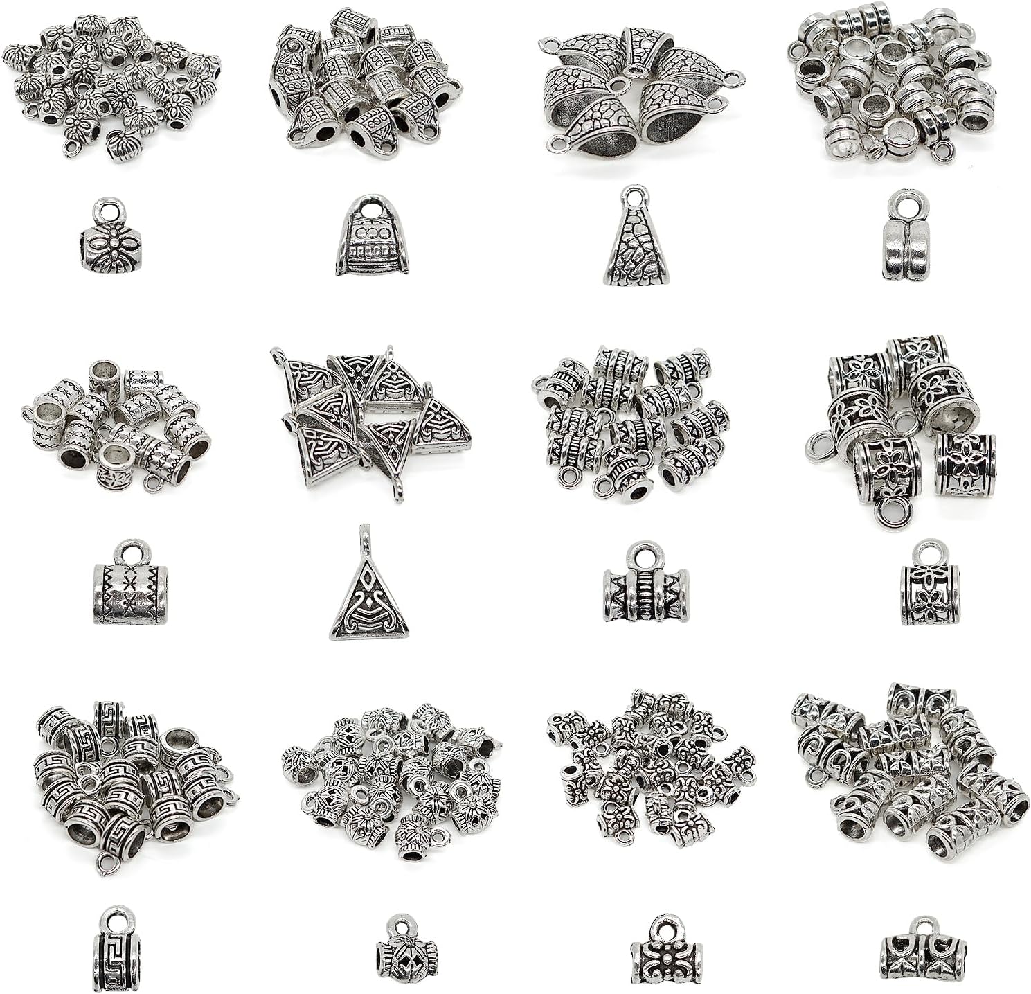 Cuentas tibetanas de plata de ley de 3.53 oz (3.53 onzas), cuentas espaciadoras de plata con agujero, cuentas de metal antiguas, espaciadores para