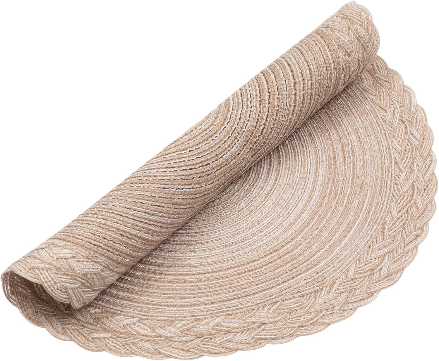 SHACOS Juego de 6 manteles individuales redondos, trenzados, lavables, resistentes al calor, 15 pulgadas, para mesa de comedor, color beige