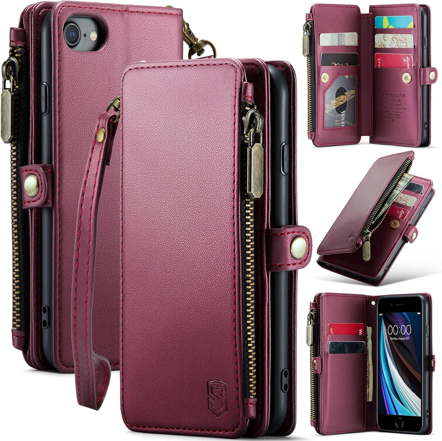 Funda compatible con iPhone SE, para iPhone 87SE 2nd 2020SE 3 funda tipo cartera con tarjetero, bloqueo RFID, funda magnética de piel sintética de