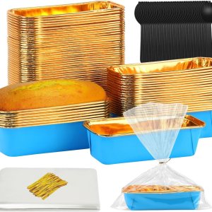 Free-Air 1 LB Disposable Bread Loaf Pans 50 Pack, Mini Loaf Baking Cups Small Cake Tins Liners,Individual Homemade Bread Loaf Containers With 50 Free-Air 1 LB Disposable Bread Loaf Pans 50 Pack, Mini Loaf Baking Cups Small Cake Tins Liners,Individual Homemade Bread Loaf Containers With 50