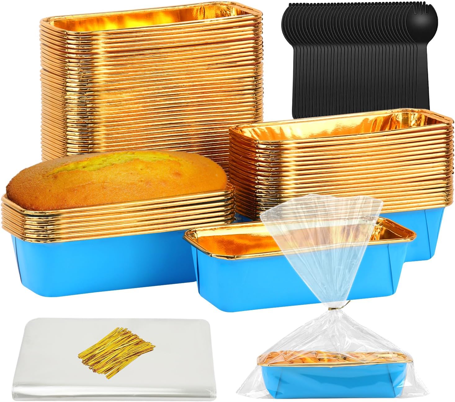 Free-Air 1 LB Disposable Bread Loaf Pans 50 Pack, Mini Loaf Baking Cups Small Cake Tins Liners,Individual Homemade Bread Loaf Containers With 50