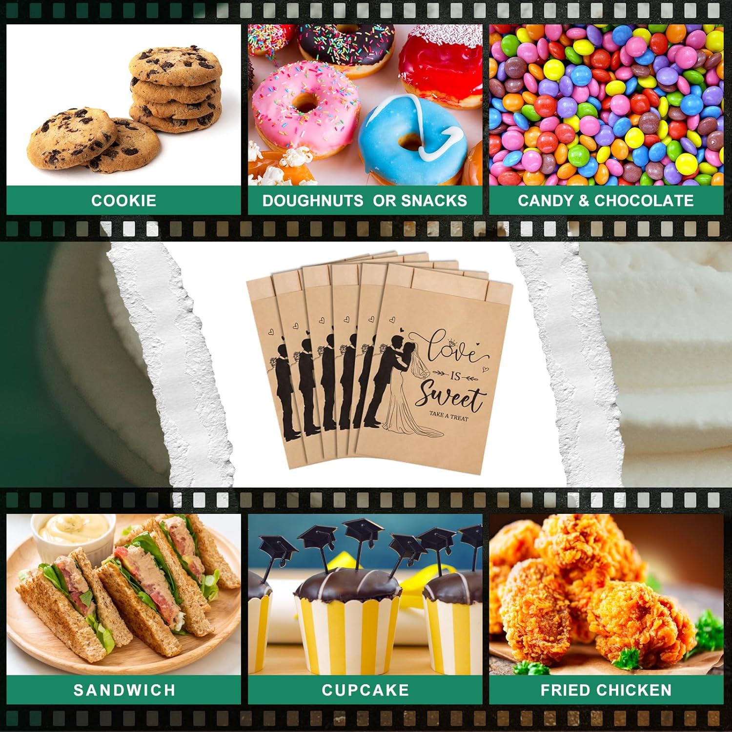 200 bolsas de regalo de boda a granel de papel kraft a prueba de aceite para fiestas, bolsas de galletas Love Is Sweet Take a Treat para bodas,