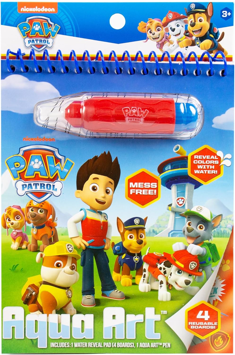 Paw Patrol Aqua Art, incluye 4 páginas reutilizables de arte acuático y bolígrafo de agua, libro de colores con agua, libro de actividades de