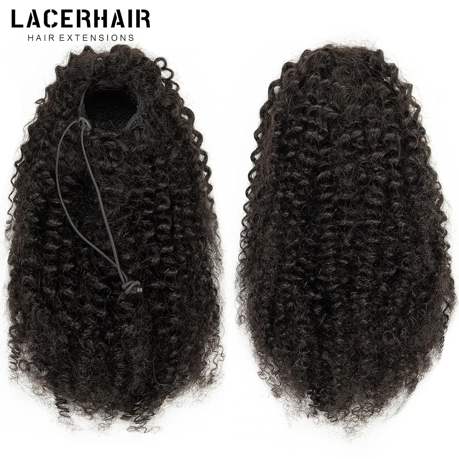 Lacer Cola de caballo larga rizada para mujeres negras, 100% cabello humano real, 3B 3C, estilo protector, cordón, extensiones de cabello con clip,