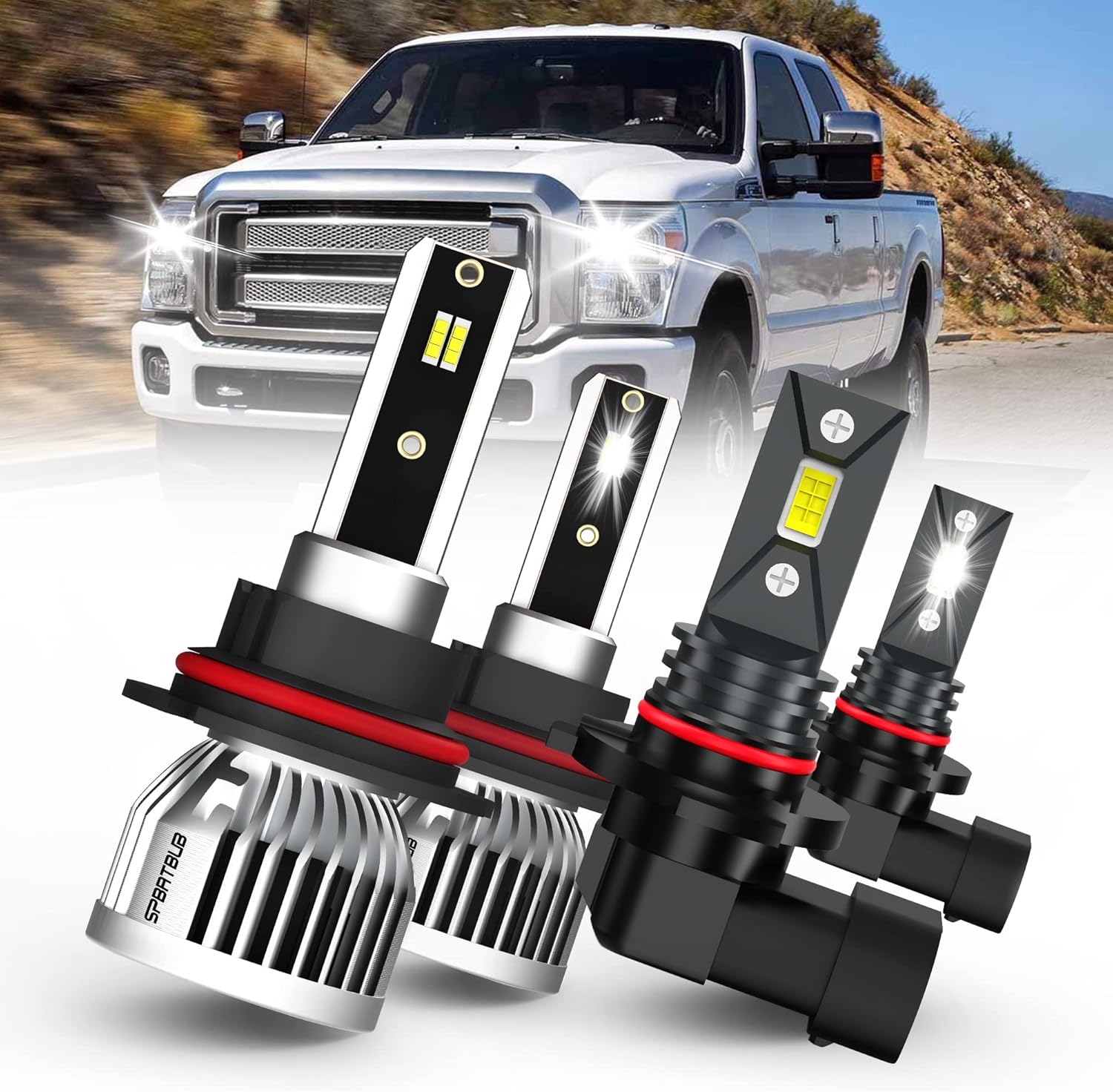 Combo de bombillas LED, compatible con (2001-2004) Ford F-250  F-350  F-450  F-550 bombillas LED, bombillas de haz altobajo 9007HB5 + bombillas LED