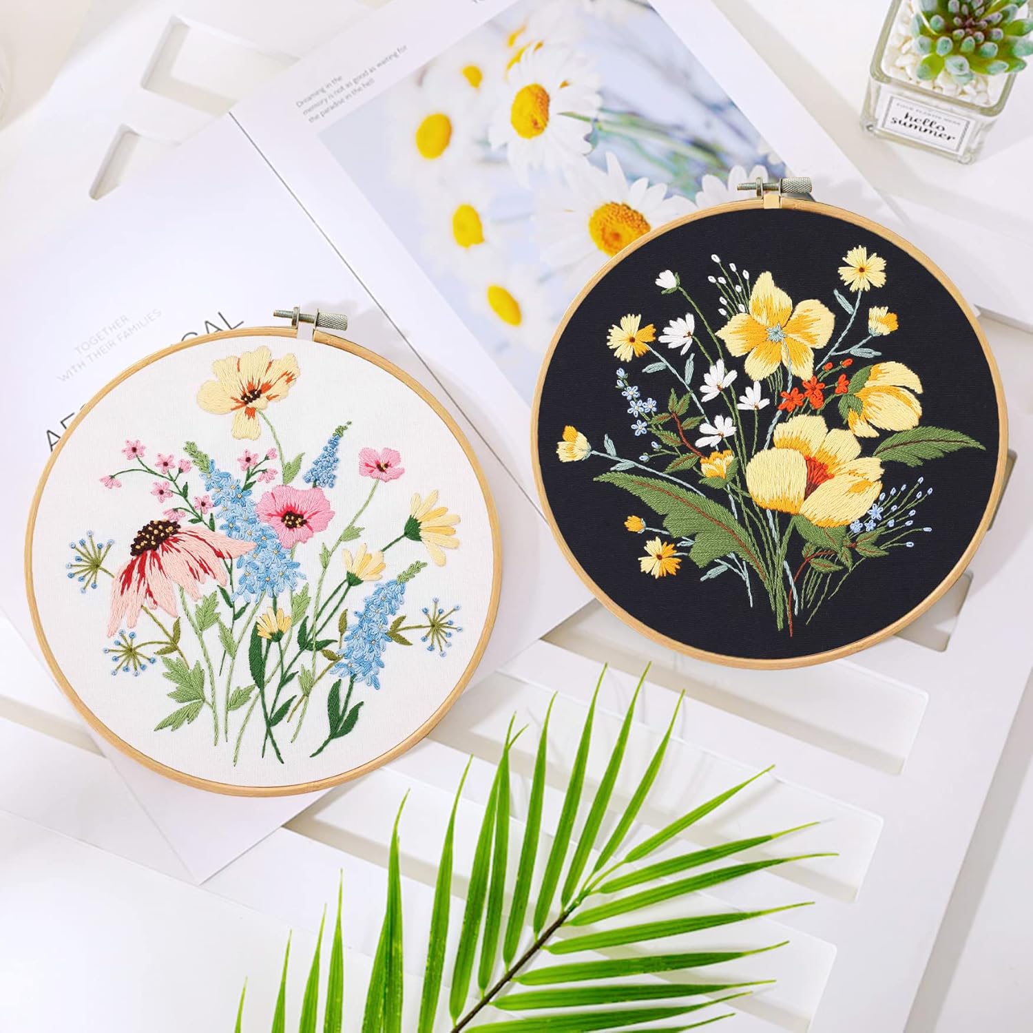 Santune Paquete de 4 bordados de flores para principiantes y adultos, kits de punto de cruz para principiantes bordado a mano con patrones de