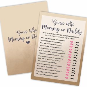 Adivina quién Juego de mamá o papá para baby shower, 30 tarjetas de juego de relleno de doble cara color caqui para bebé niño y niña, revelación de Adivina quién Juego de mamá o papá para baby shower, 30 tarjetas de juego de relleno de doble cara color caqui para bebé niño y niña, revelación de