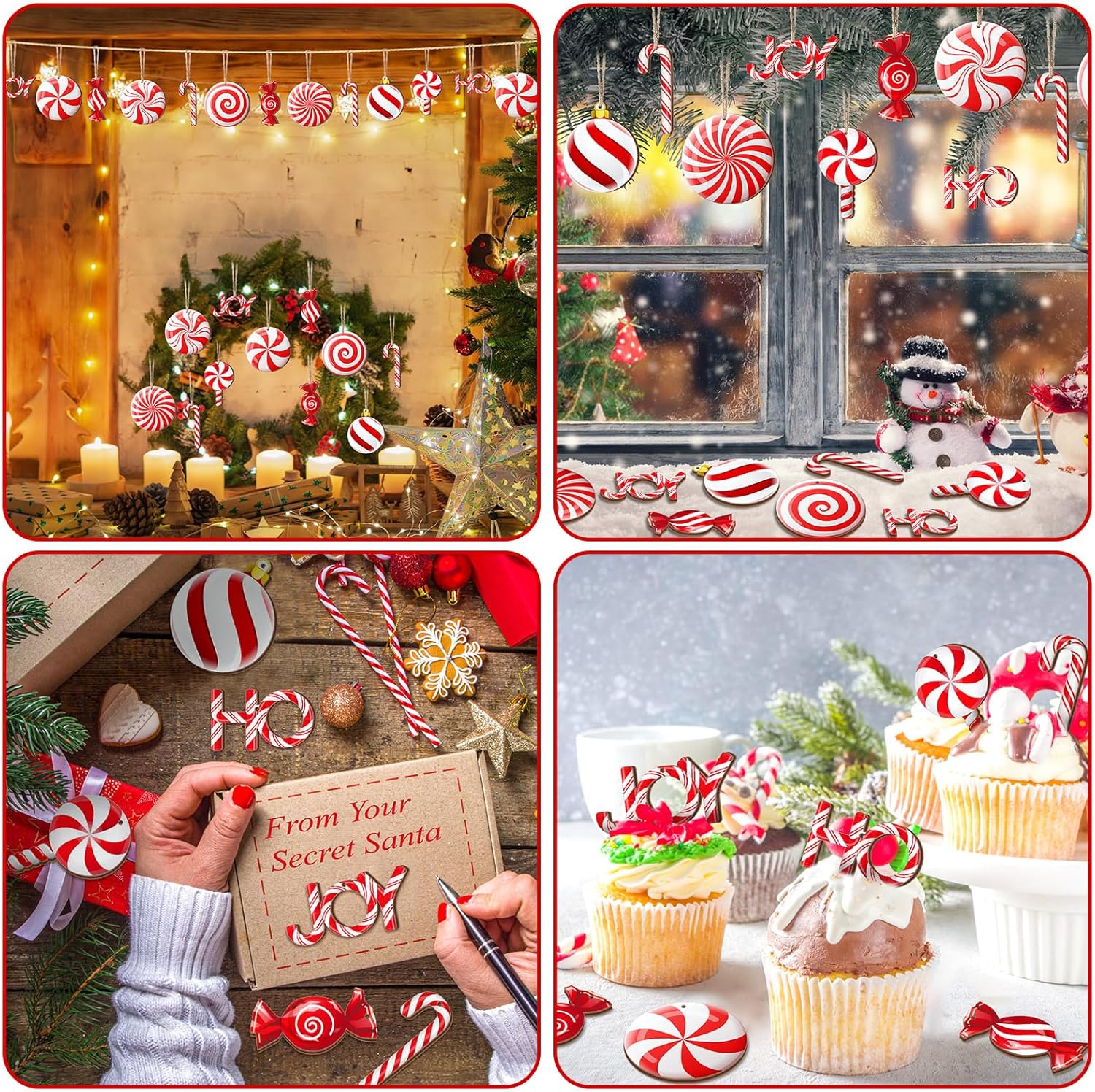 36 adornos para árbol de Navidad de menta, adornos coloridos de madera de menta, adornos de Navidad con piruletas, adornos de Navidad para colgar,