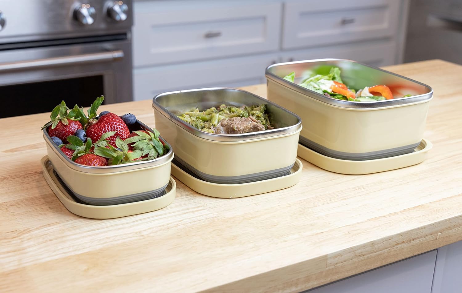 MIRA Contenedores reutilizables de acero inoxidable para almacenamiento de alimentos, lonchera Bento con exterior antideslizante para preparación de