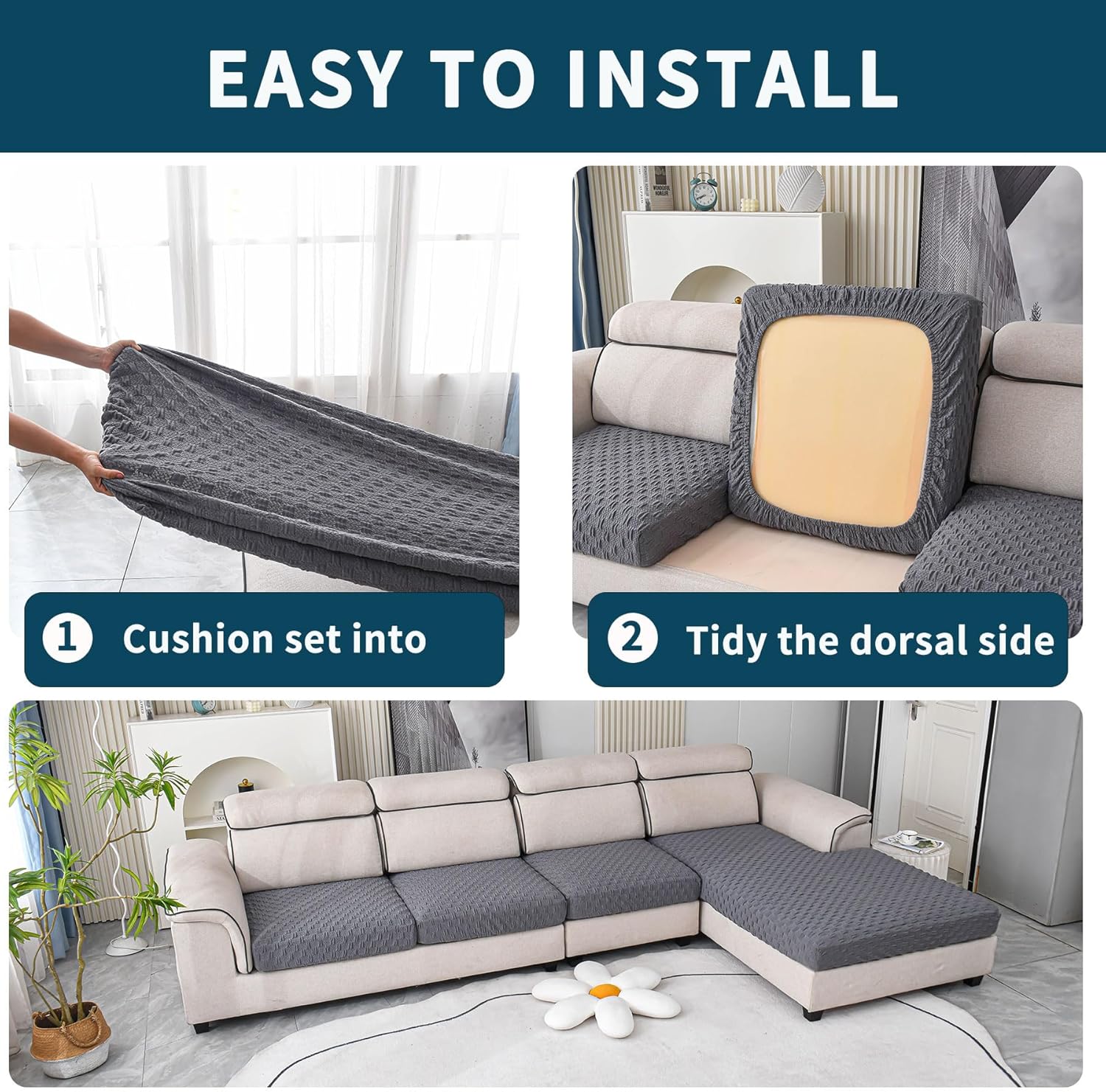 LUFEIJIASHI Fundas para sofá seccional, fundas de cojín en forma de L para sofá seccional, fundas elásticas para sofá seccional, protector de