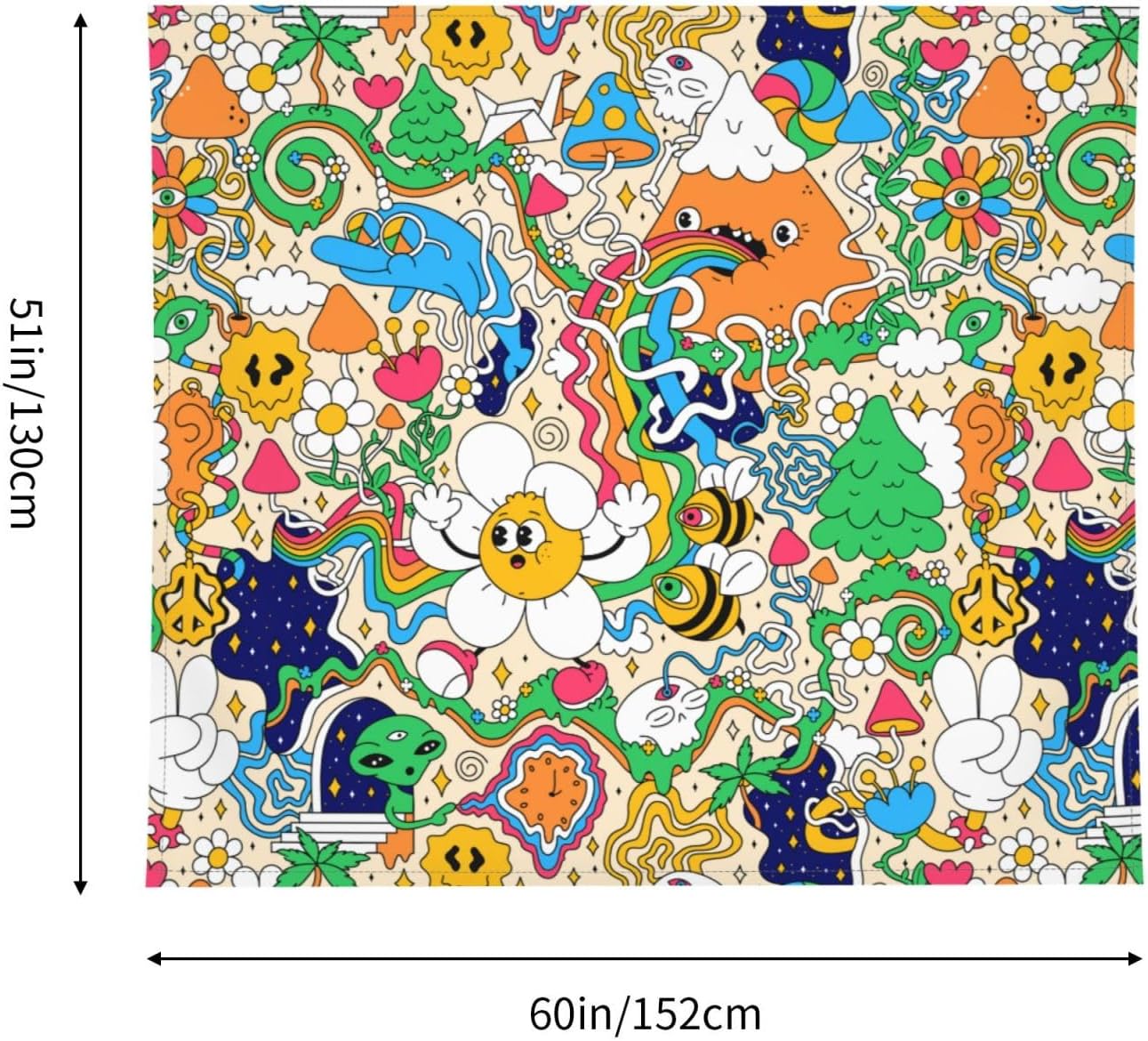 Mutakin Tapiz psicodélico Trippy de los años 60 y 70 para colgar en la pared, estético para dormitorio, sala de estar, dormitorio, 60 x 51 pulgadas