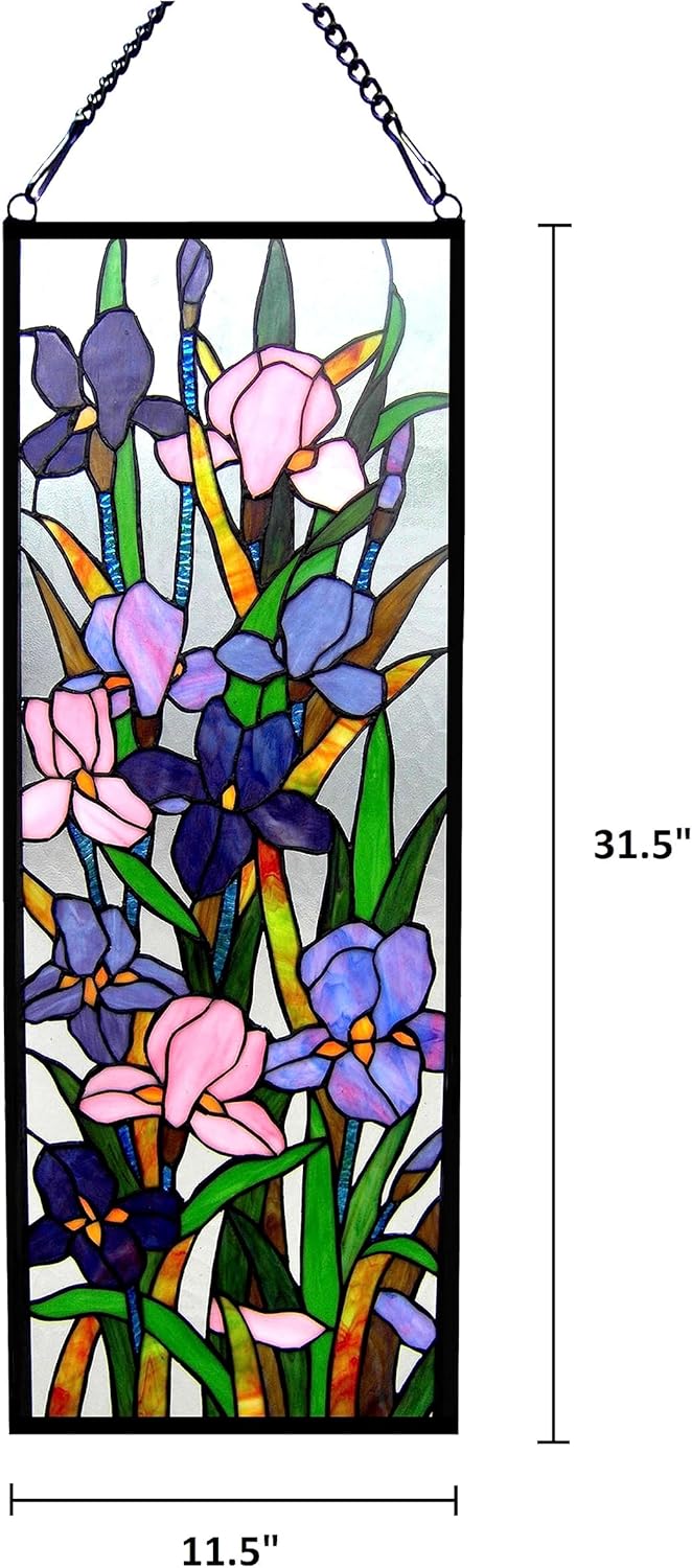 Chloe Lighting SORORIA Tiffany Iris Design – Panel de vitrales (11.5 x 31.5 pulgadas), multicolor