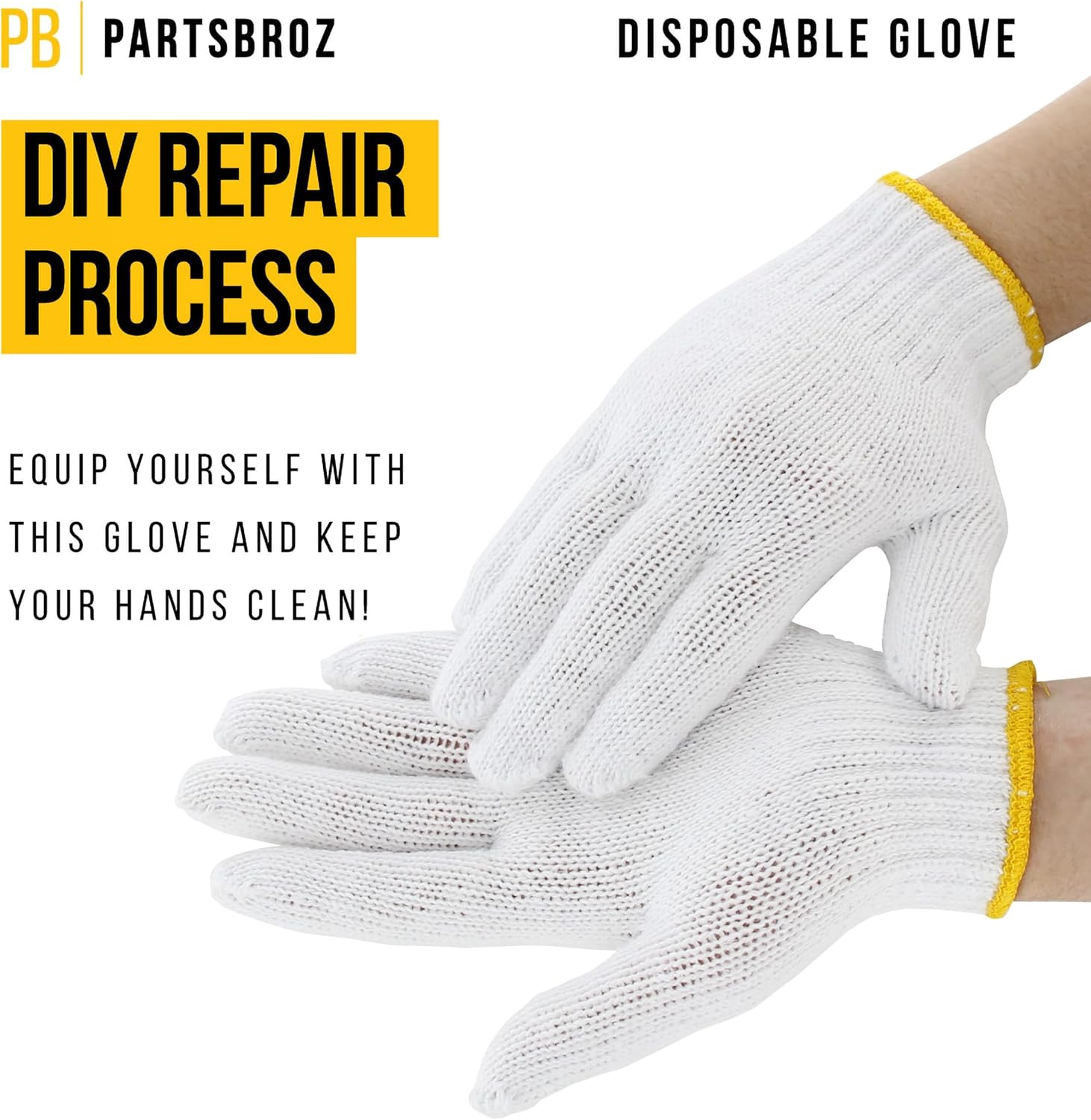 PartsBroz Comfort-Fit Cotton Work Gloves  Breathable & Reusable  One Size Fits Most  1 Pair