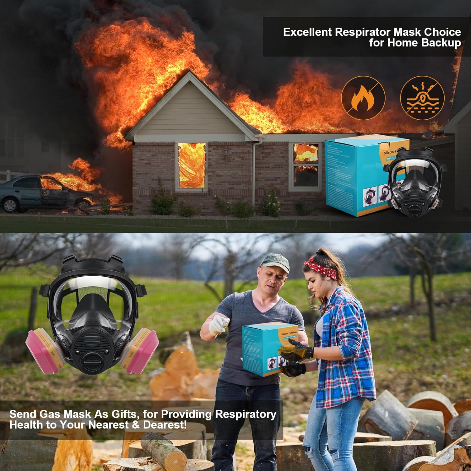 Máscara respiradora de vapor orgánico nuclear y químico de supervivencia con filtros Filtración avanzada de 1.575 in, cartucho 60926 para partículas